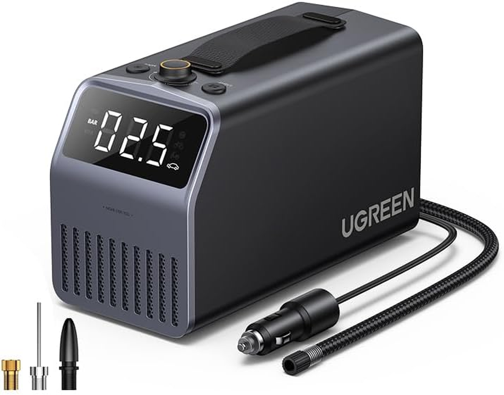 UGREEN Car Tyre Inflator Portable Air Compressor, [150 PSI] [4X Faster] DC 12V 120W Air Pump with Digital Tyre Pressure Gauge and LED Light, Mode Fast Inflation for Cars, Bikes, Motorbikes, Balls image number 5