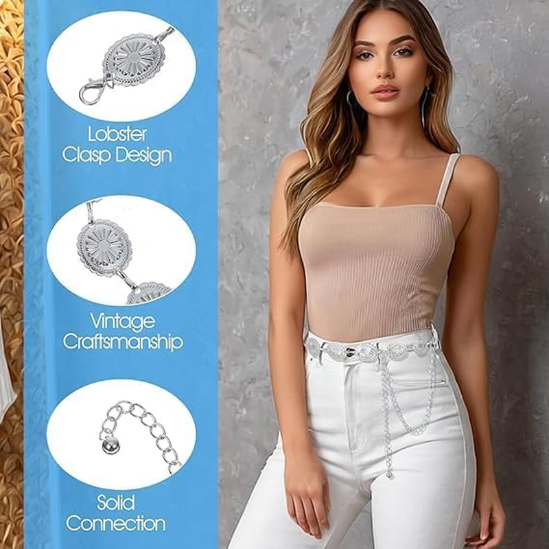 KEEPALOVE Western Metal Concho Belt, Gold Daisy Chain Belt, Adjustable Boho Waist Chain Country Concert Outfit for Dress Waist Chain, Metal Cowgirl Waists Chain Vintage - Gold image number 6