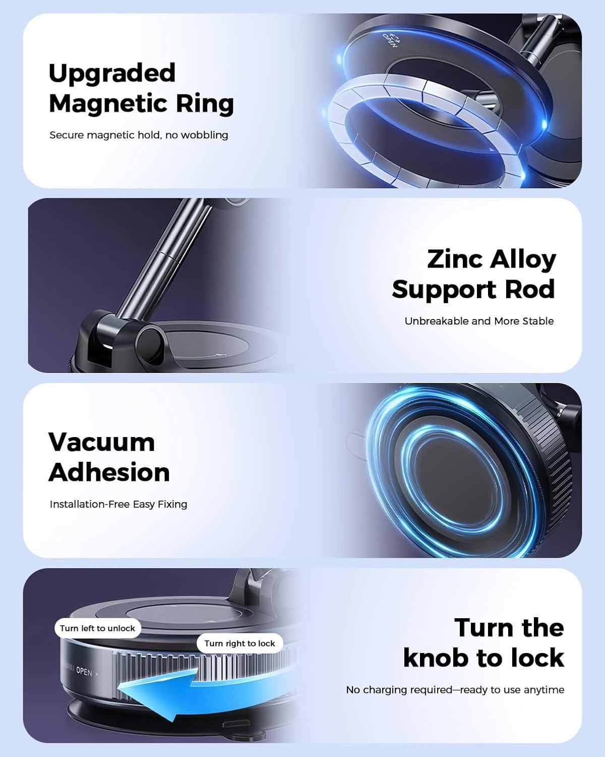 Magnetic Car Phone Holder, Foldable 360&deg; Adjustable Suction Mount, Compatible with Iphone/Samsung Galaxy and Most Smartphones for Car, Gym, Bathroom Mirror image number 4