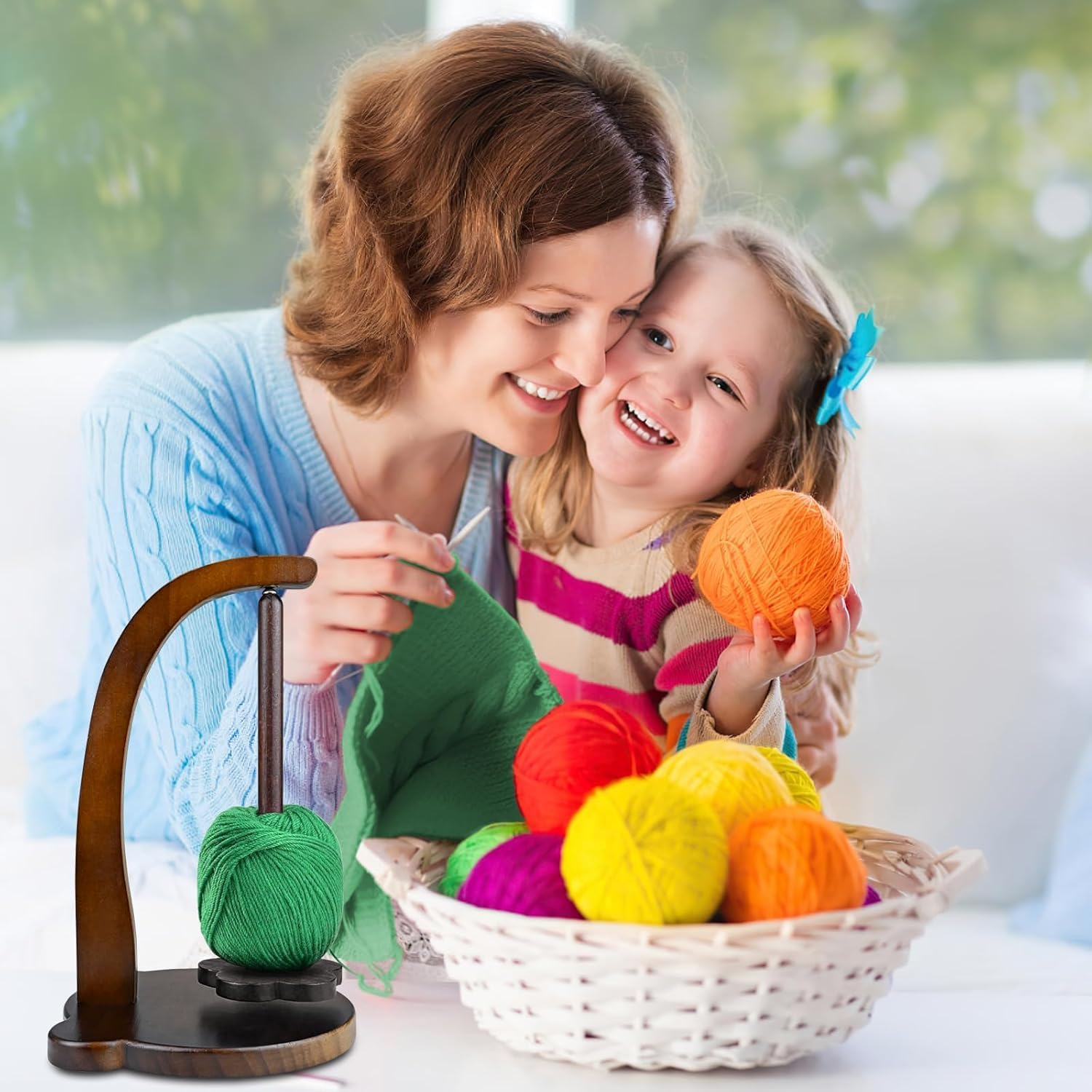 Wooden Yarn Spinner, Yarn Holder for Knitting and Crocheting, Sewing Spindle Thread Holder for Crochet Well, Girls, Women (Vintage Color) image number 1