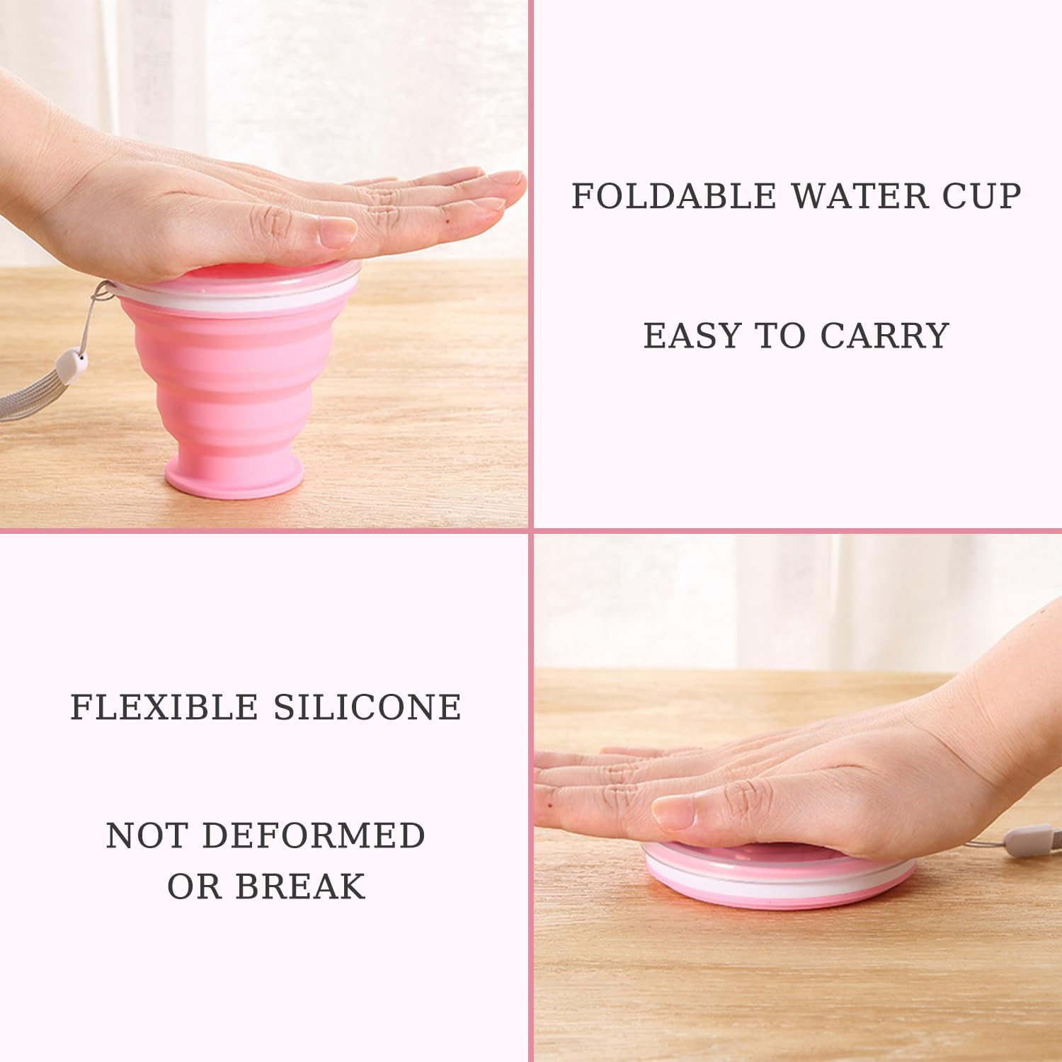 SYEYCW 3 Pcs Collapsible Cups, Silicone Foldable Cup, Folding Silicone Cups with Plastic Sealing Lid, Reusable Portable Cup Set, Folding Cup for Picnic, Camping, Outdoor Hiking, Traveling, 3 Colours image number 2