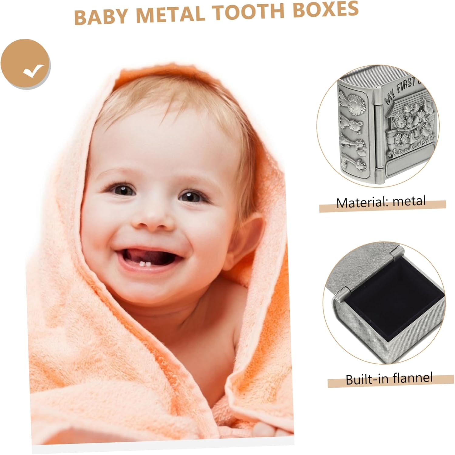 2Pcs Metal Tooth Boxes for Boys and Girls Keepsake First Tooth Storage Box Cases for Born Memory image number 2
