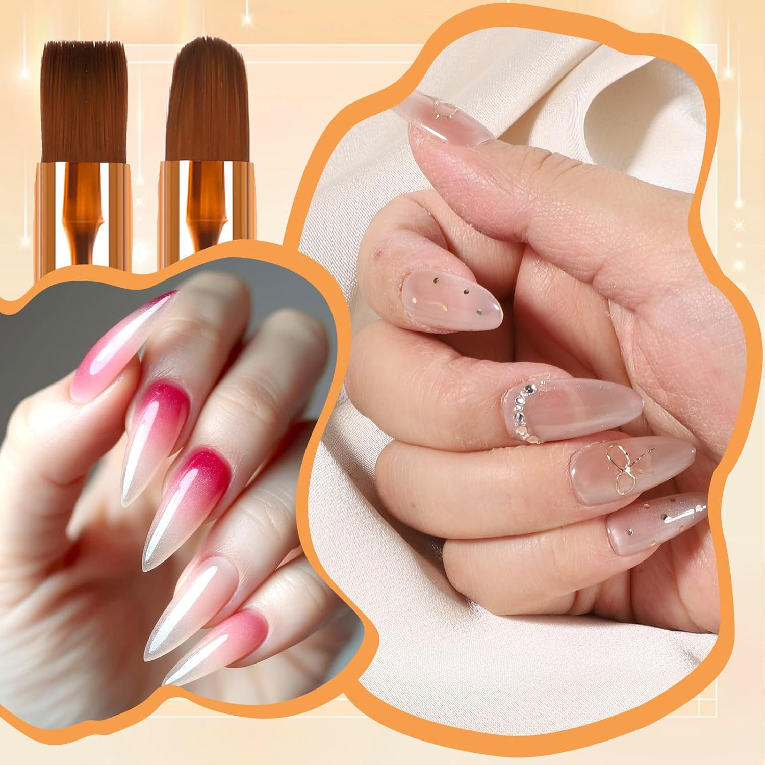 Pack of 2 Gel Brushes for Nails with Lid, Brush for Gel Nails, Nail Design Brush, Nail Art Design Brush, Nail Accessories, UV Rhinestone Handle, Gel Nail Art Brush, Painting Brush Tool for Women image number 4