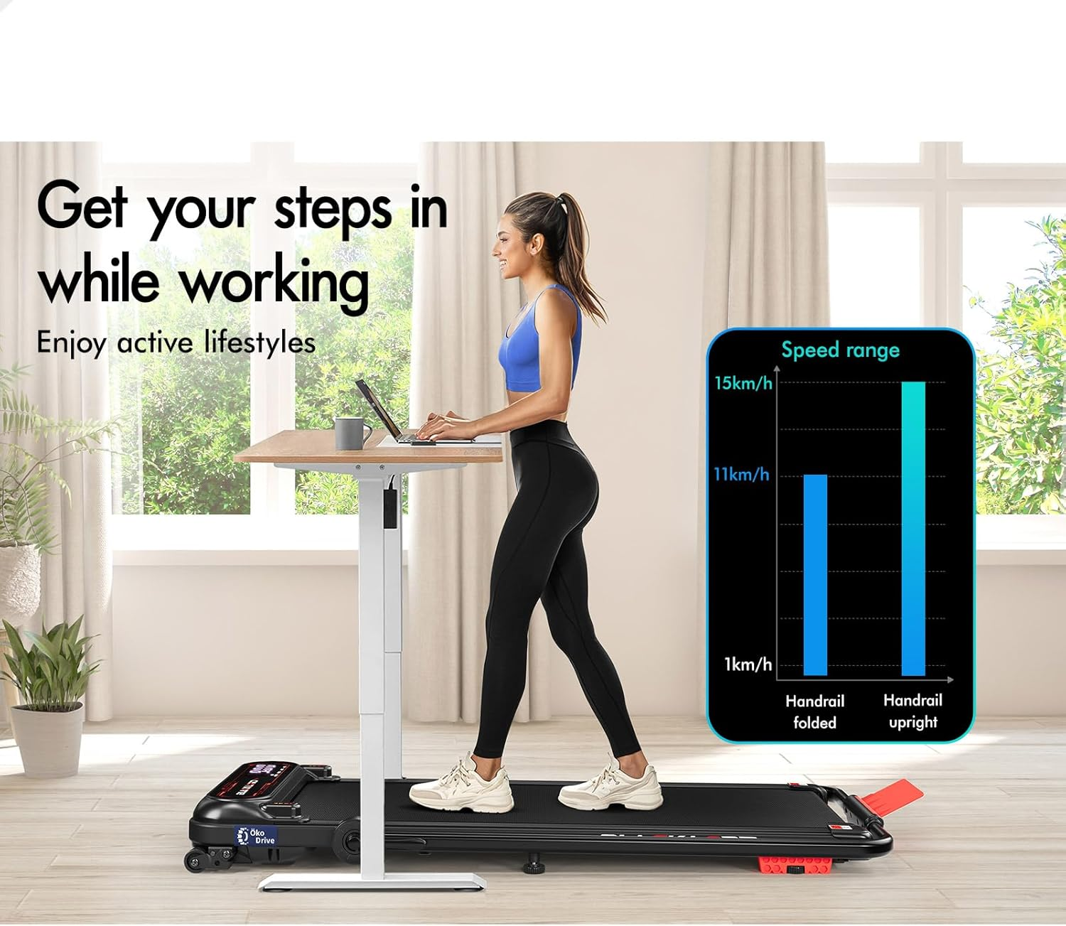 BLACK LORD X7-H Series Black Walking Pad under Desk with 3-Level Incline and Foldable Handle, 3.0HP Treadmill 11KM/H Max Speed, Jogging Running Machine for Home Gym Work Out image number 5