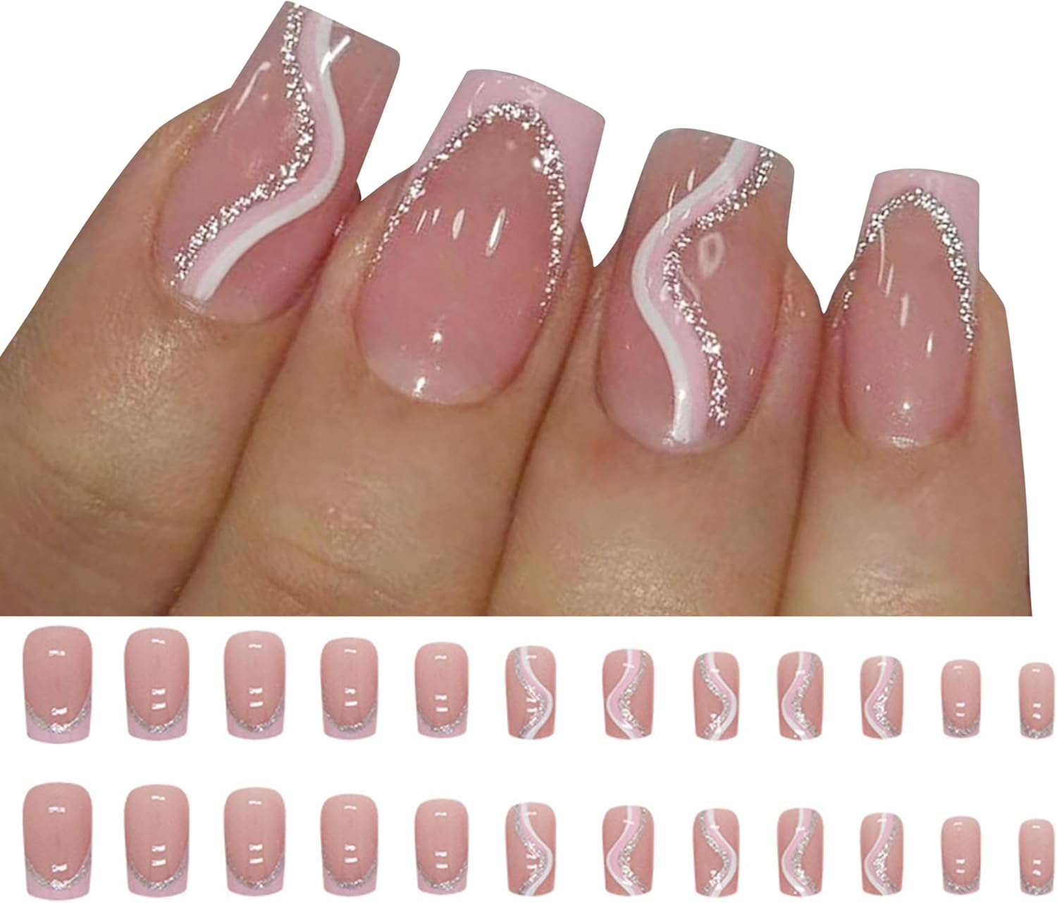 Women&rsquo;S Press on Nails with Glue &ndash; 24PCS Full Cover Fake Nail Tips Set, DIY Nails Art Decoration for Women image number 2