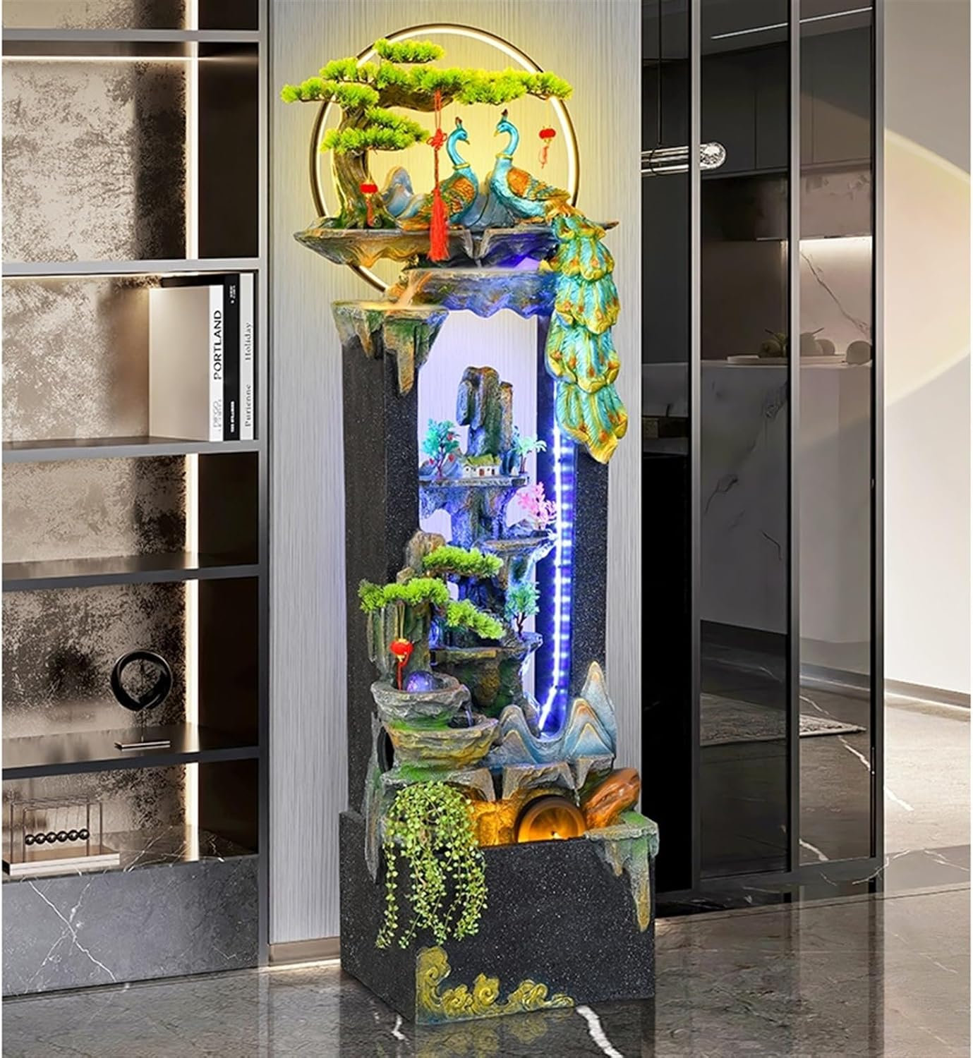 Outdoor Fountain Peacock Decoration Fish Tank, Courtyard Living Room Home Automatic Circulation System Rockery Fountain Water(L) image number 2