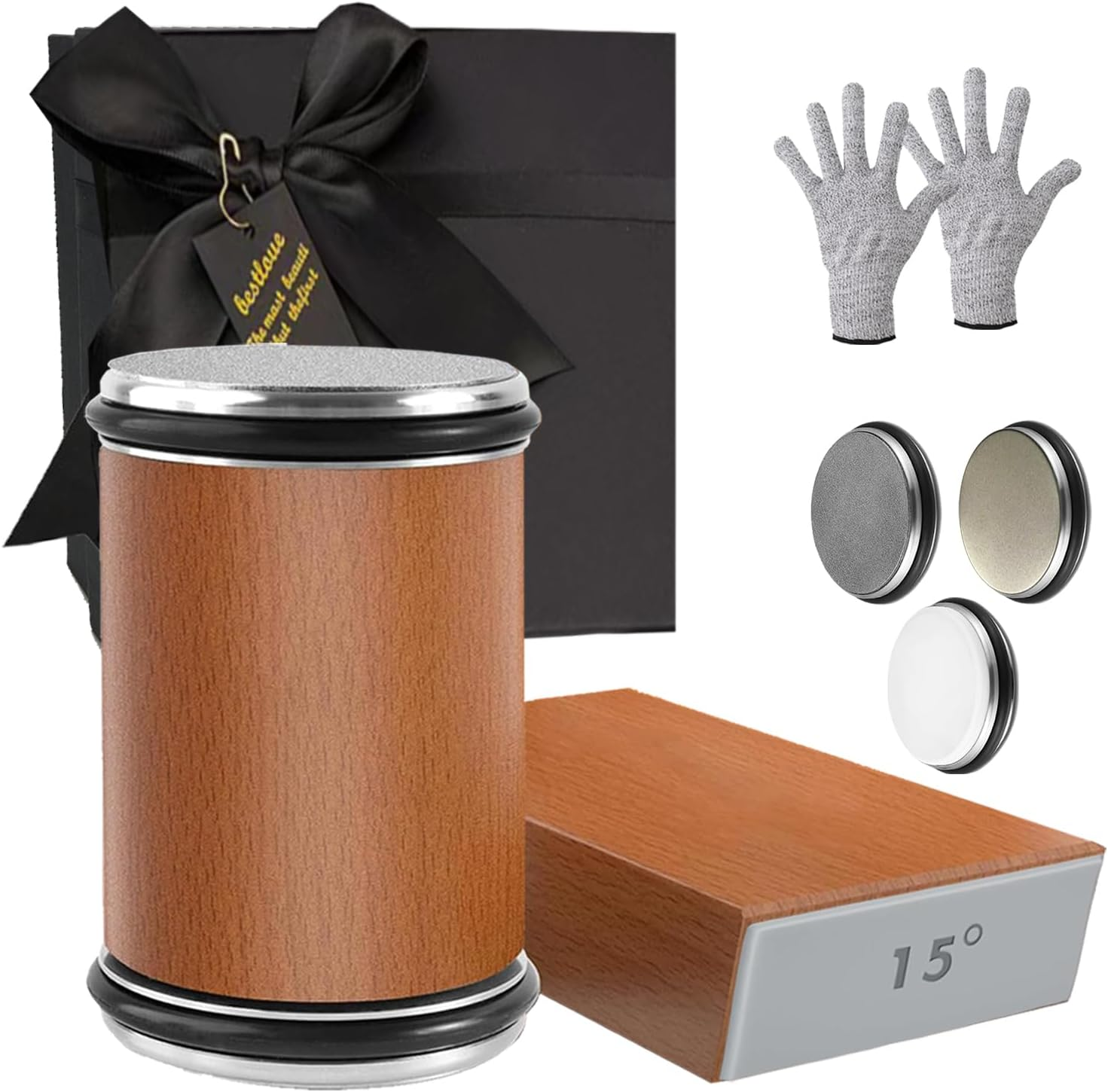 Rolling Knife Sharpener Set, Precision Grinding with 400-1000-3000 Grit Grinding Wheels, 15&deg;/20&deg; Magnetic Base, Cut-Resistant Gloves for Kitchen & Camping Chef Knives, Family, Father