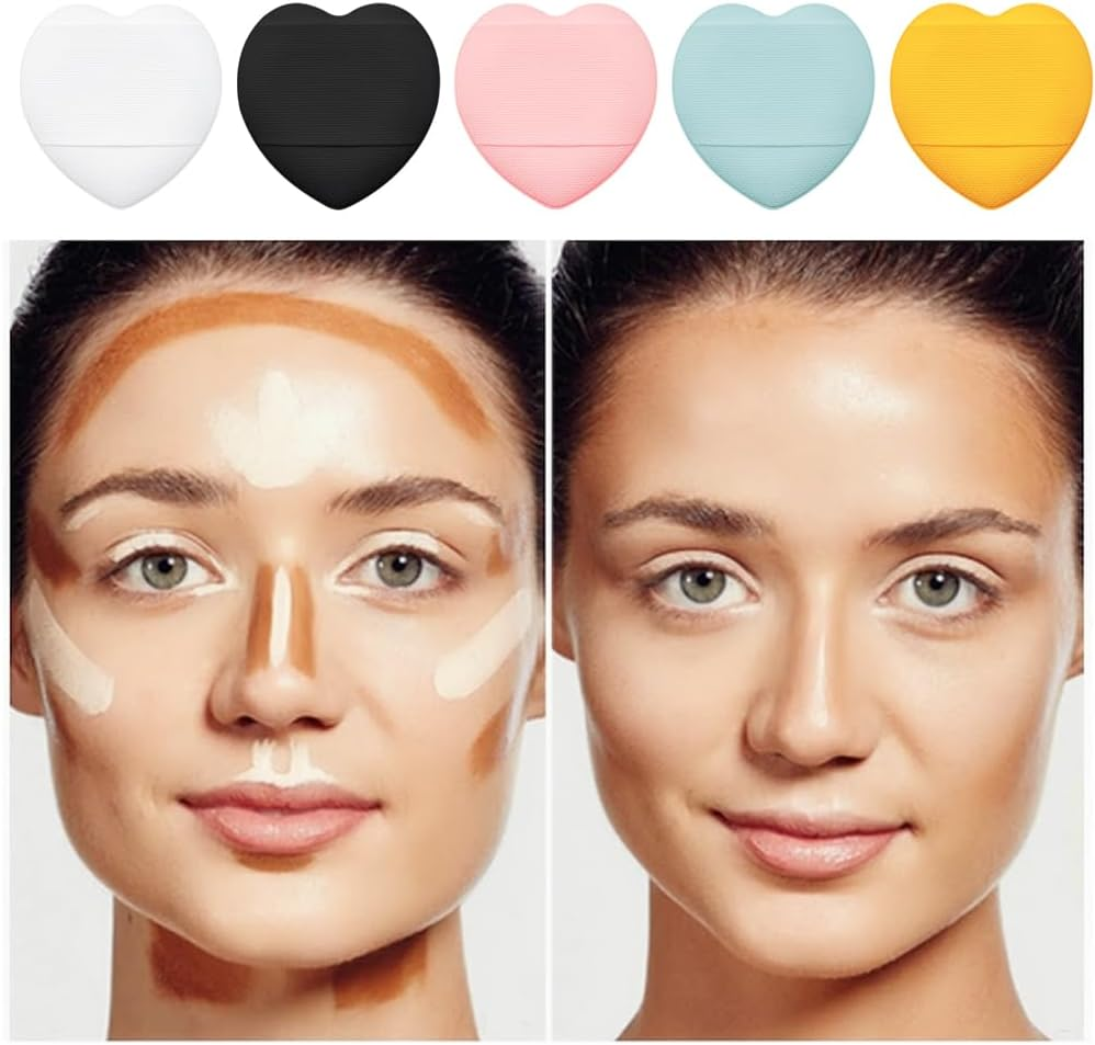 50 PACK Mini Heart Powder Puff Makeup Beauty Blender Sponges for Face Loose Setting Cosmetic Foundation Beauty Sponge Tool (Pink + Blue + Black + White + Yellow)