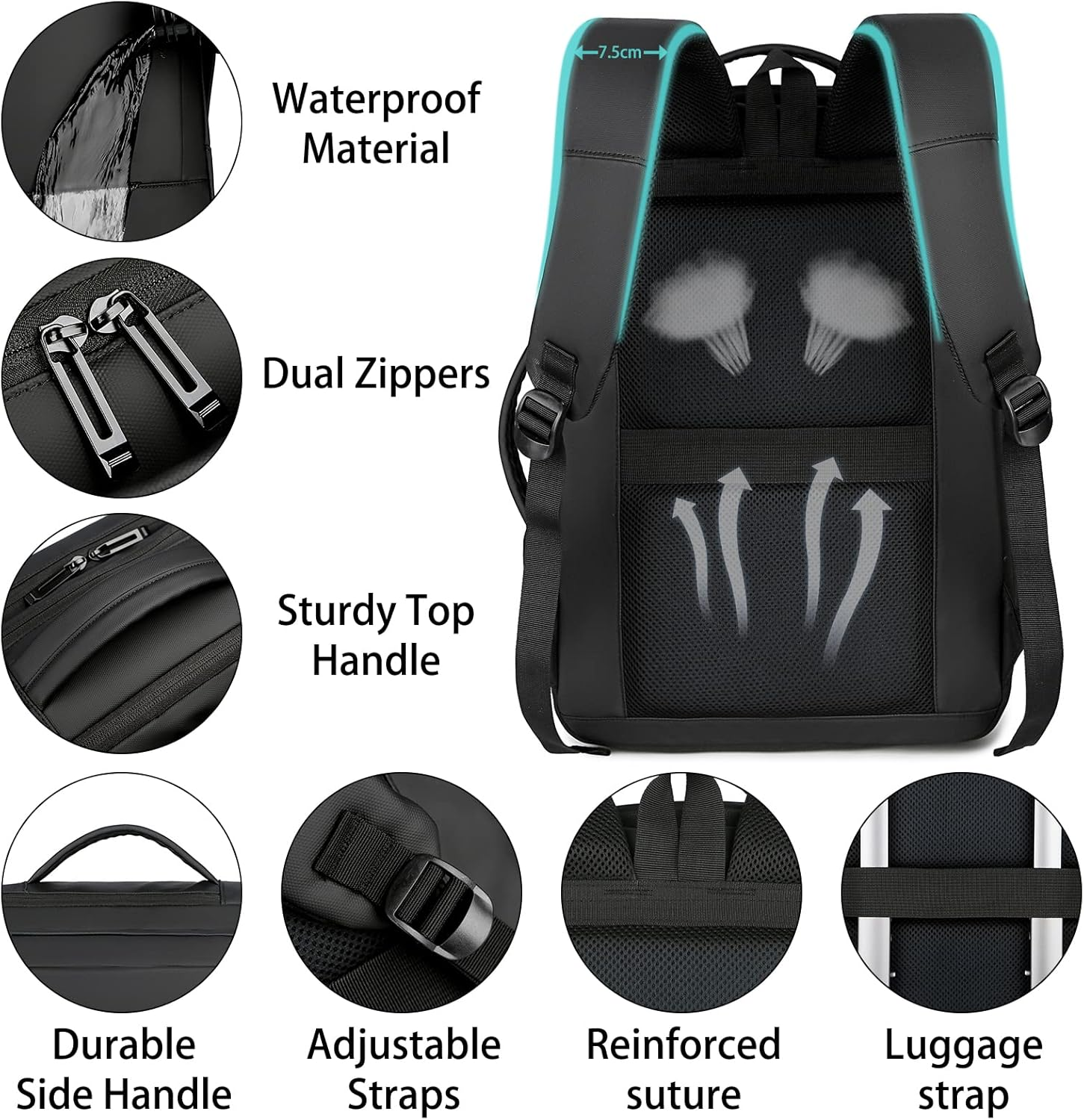 Travel Laptop Backpack 15.6 Inch Expandable Large Backpacks for Men Women Waterproof Business College Computer Bag with USB Charging Port,Black image number 2