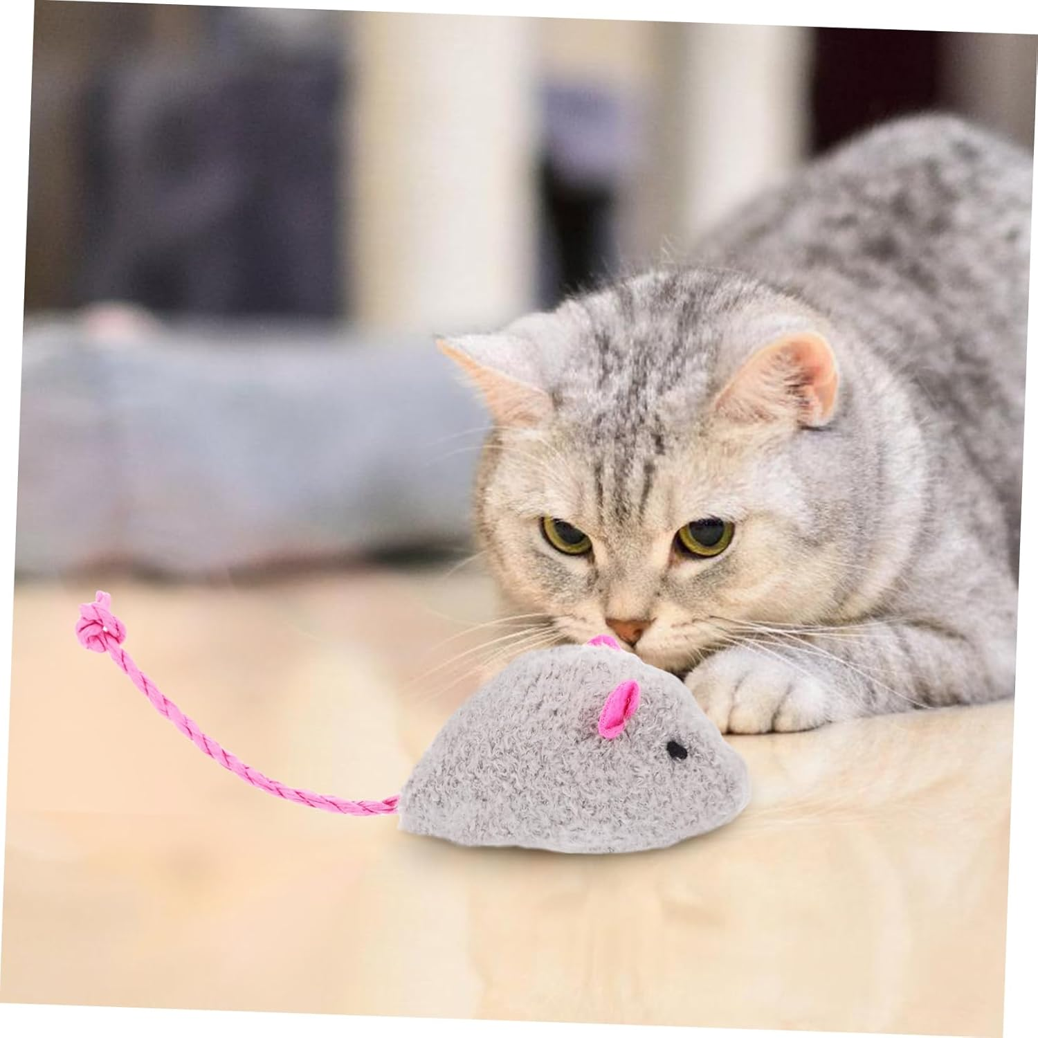 BELLIFFY 4Pcs Realistic Simulation Plush Mouse Cat Toy Moving Mouse for Indoor Exercise and Entertainment image number 1