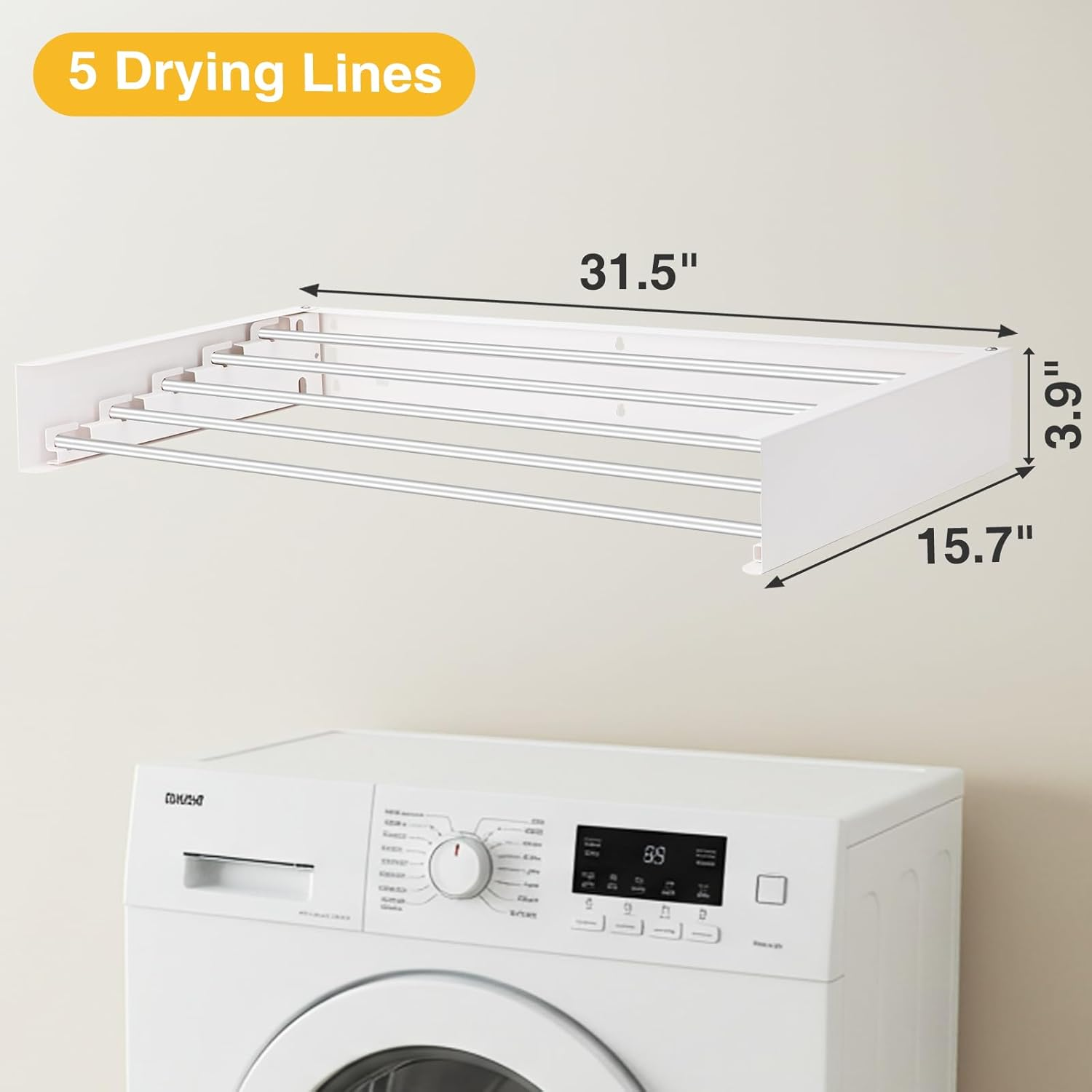 Aubeco Wall Mounted Drying Rack, Foldable Laundry Racks for Clothing, Towel, 5 Stainless Steel Rods, 31.5Inch, White