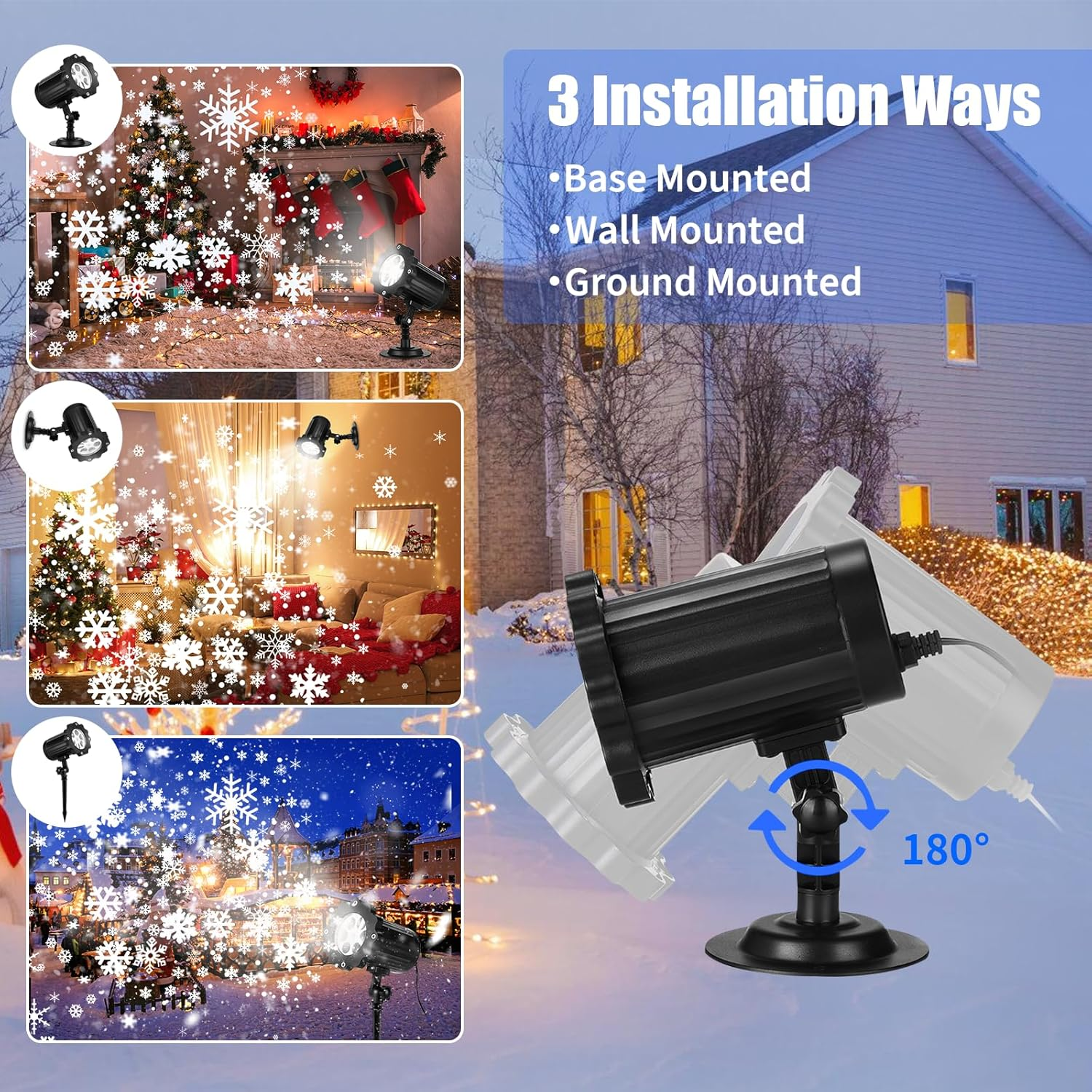 Christmas Projector Lights Outdoor/Indoor, Waterproof LED Christmas Snowflake Projector Lights for Halloween, Christmas, Home Birthday Party and Garden Decoration image number 3
