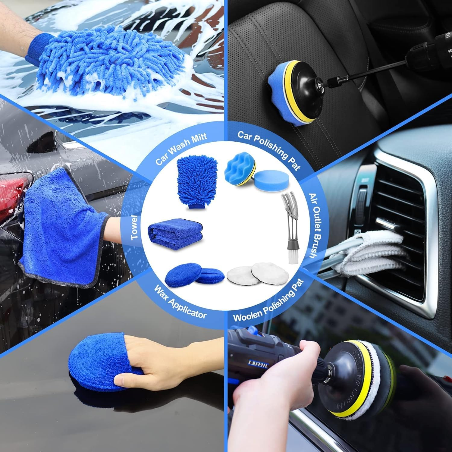 37Pcs Car Detailing Kit, Car Detailing Brush Set, Car Cleaning Kit, Car Detailing Brushes, Car Cleaning Tools Kit,Professional Car Care Kit - Car Wash Brush Kit for Interior Exterior Wheels (Blue) image number 1