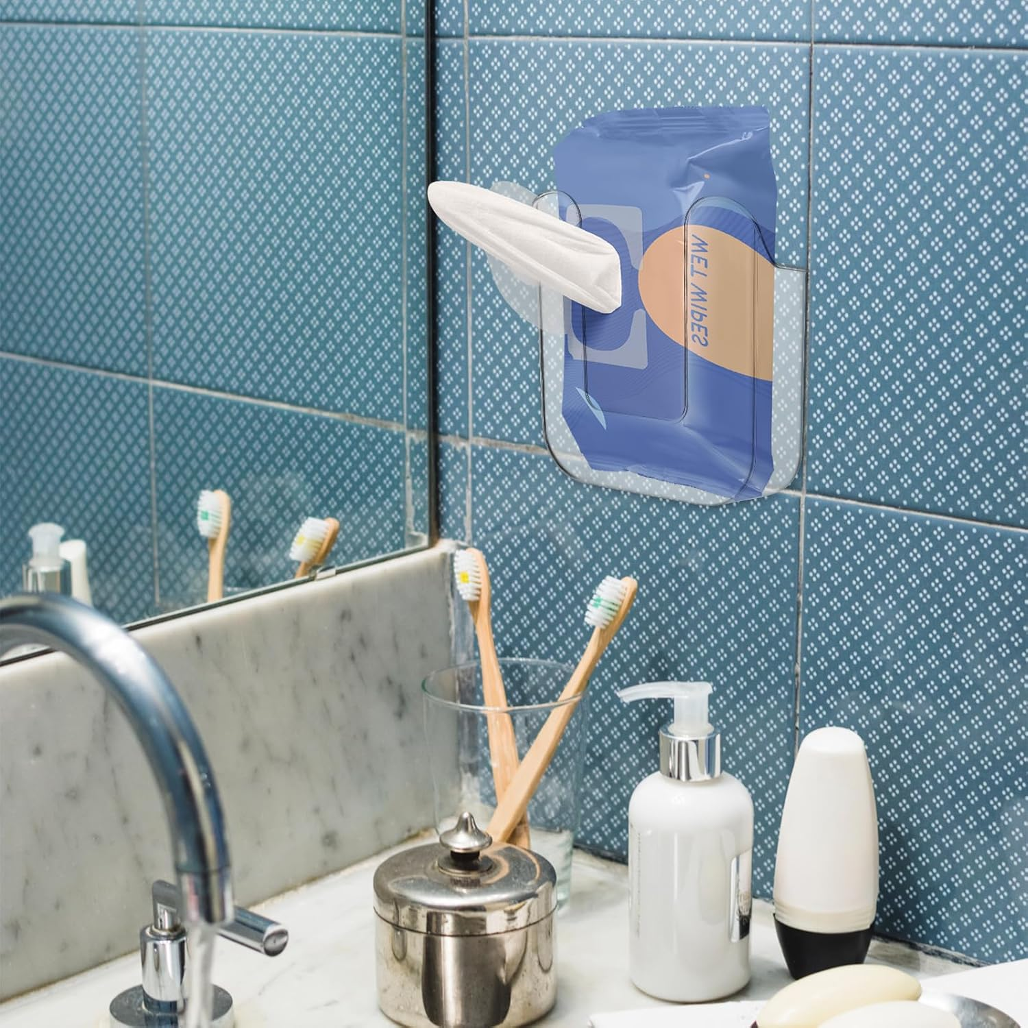 Wipes Dispenser, Wall-Mounted Rectangular Transparent Plastic Wipes Holder for Bathroom, Kitchen, Bedroom image number 6