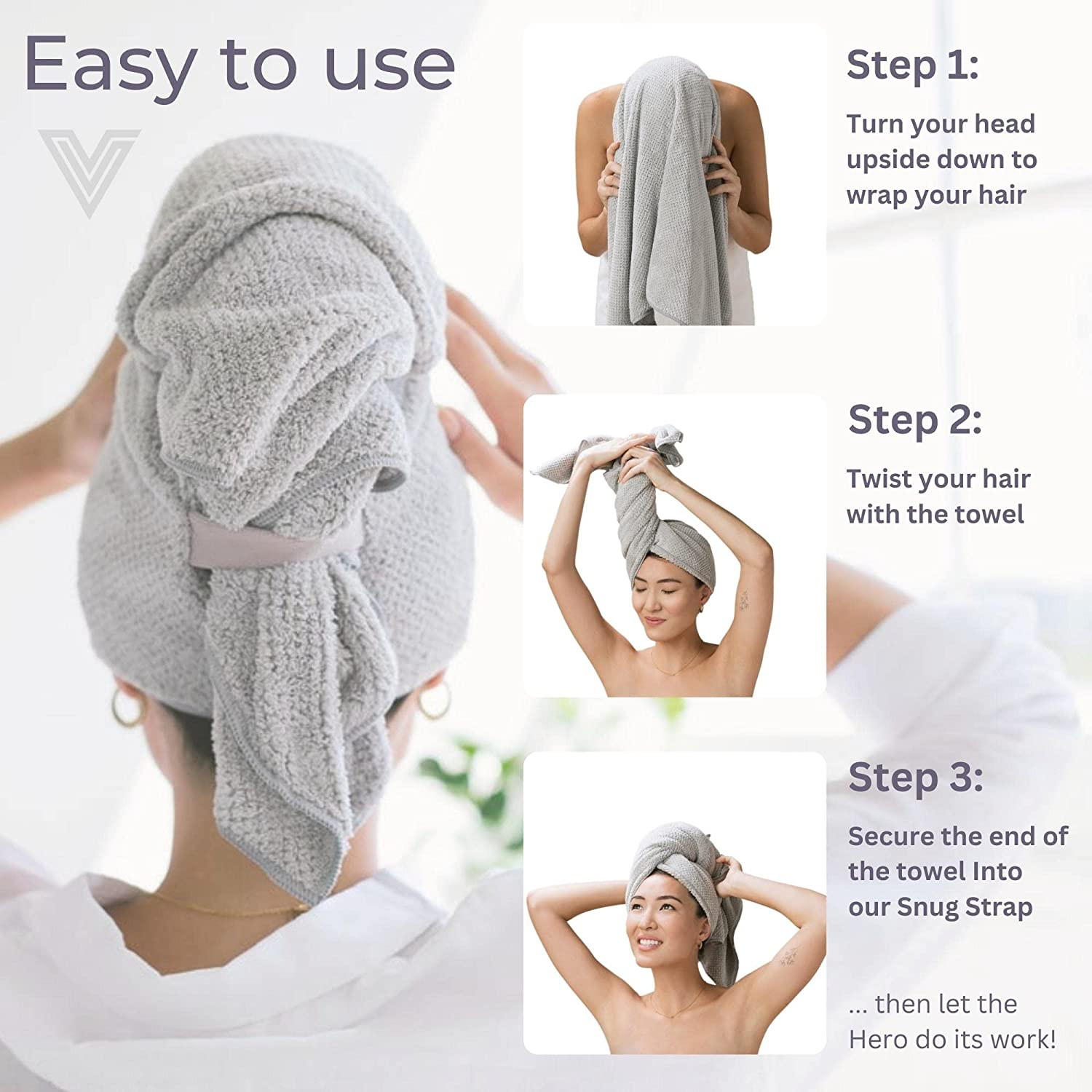 Volo Microfiber Hero Hair Towel, Luna Grey image number 6