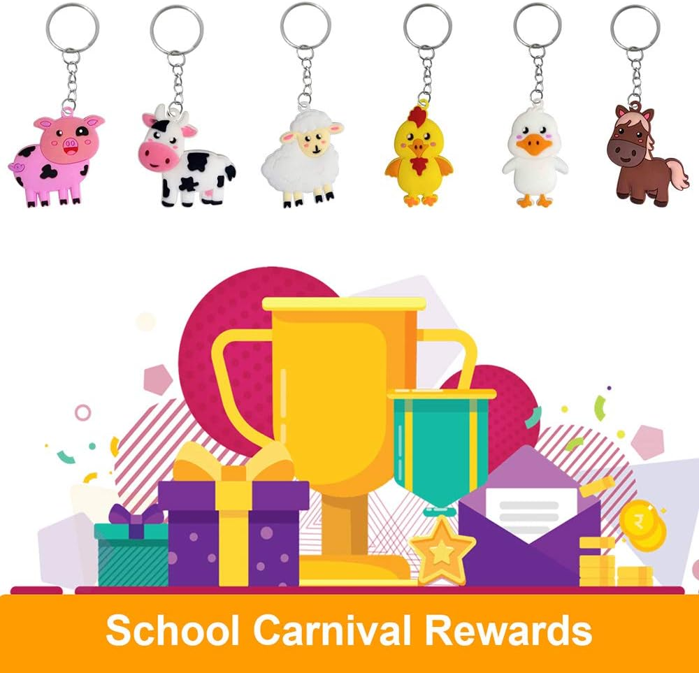 Imagitek 24 Pack Farm Animal Keychains for Farm Animal Party Favors Supplies, Kids Party Bag Fillers, School Carnival Rewards, Farm Animal Baby Shower Party Favors image number 2