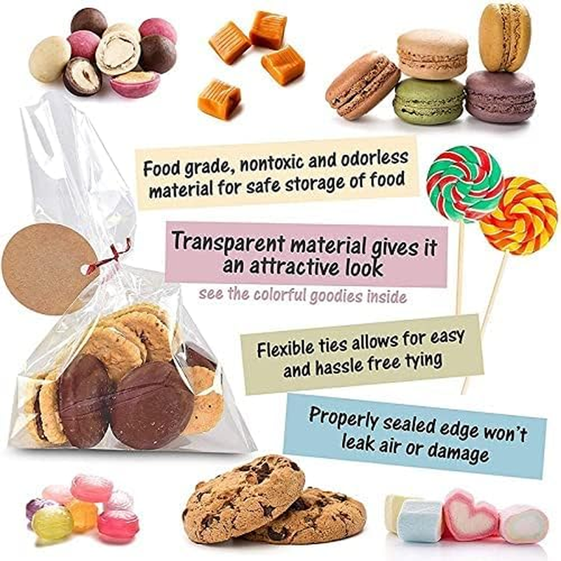 100PCS Ling-Luo Clear Cellophane Bags, 10Cmx15Cm Small Treat Bags with Twist Ties for Cake Pops, Candy, Goodies, Rice Crispy Treats, Favors, Birthday Party (4'' X 6'') image number 4