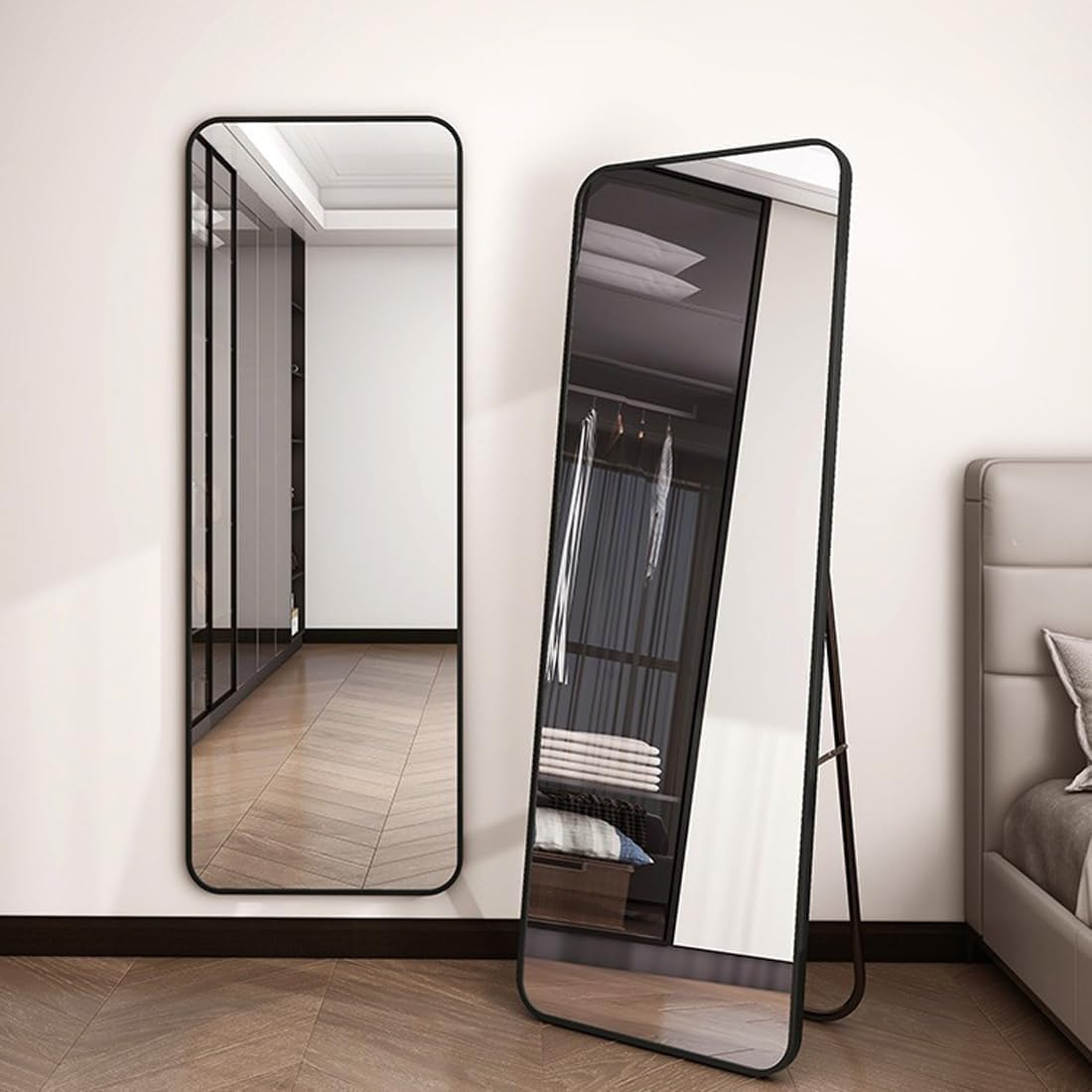 Shatterproof Full Length Mirror 160X50Cm Wall & Floor Body Black Metal Frame Large Mirror HD Tempered Glass Standing Mirror for Bedroom, Living Rooms, Boutiques Studios, Rental Housing image number 1