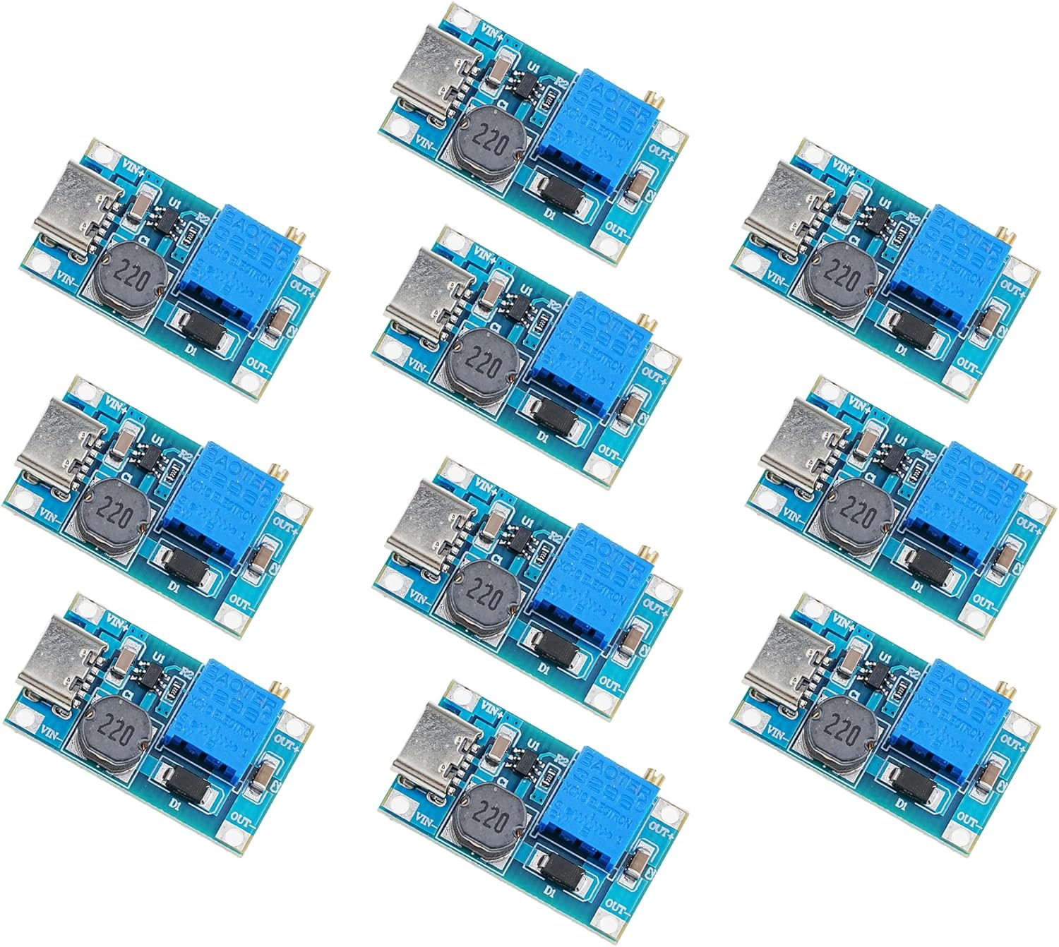 10Pcs Type-C MT3608 2A DC-DC Boost Converter Adjustable Module Voltage Regulator Board Input Voltage 2V-24V to 5V-28V Output Stabilized Booster (10Pcs Type-C Connector) image number 6