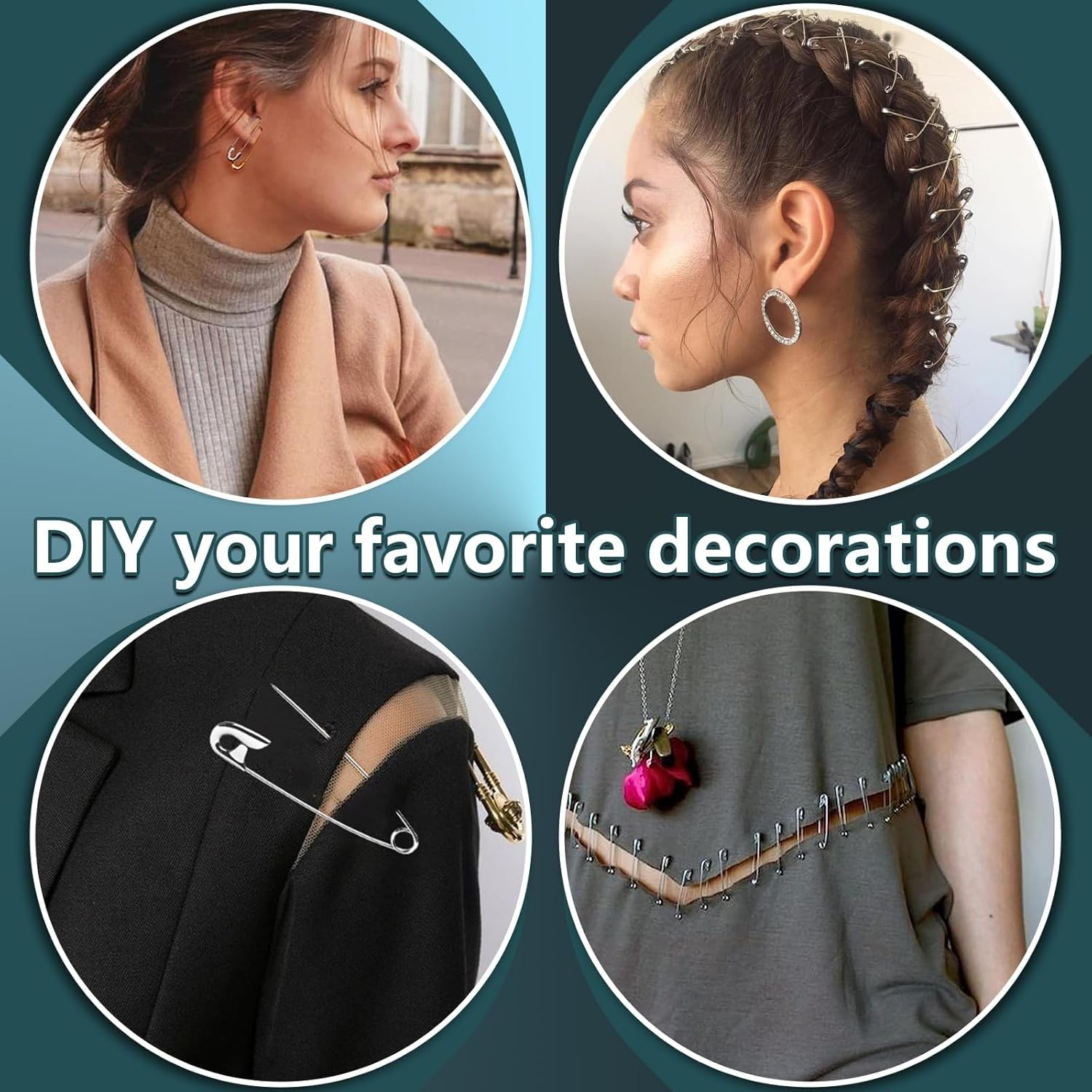 Safety Pins, Safety Pins Assorted, 300 Pack Strong and Heavy Duty Variety Pack for Clothes, Crafts, Pinning and Arts & Craft, Silver