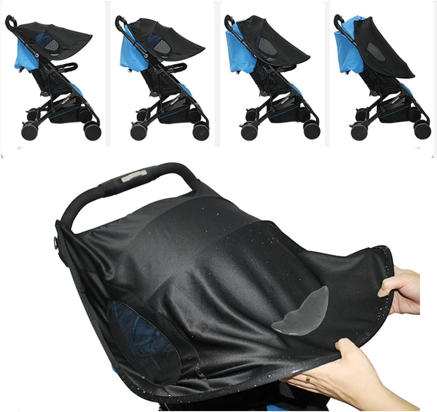 Stroller Sun Shade,Stroller Sun Protection Cover,Baby Car Seat Carrier Sunshade,Rain Shade Canopy Cover Awning anti UV Rays for Travel,Park,Zoo (Black) image number 2