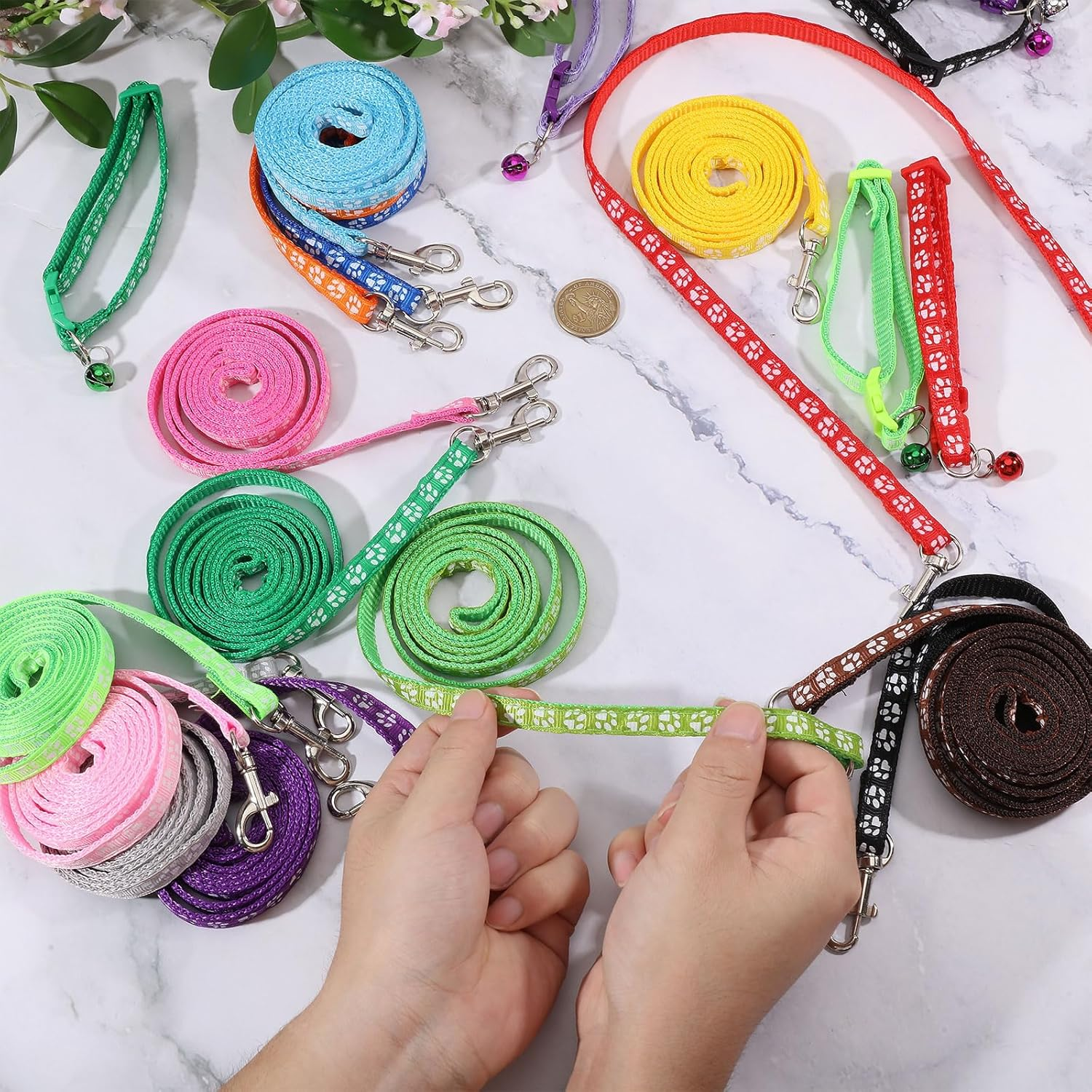 FREEBLOSS 30 Set Dog Collar and Leash Set Adjustable Puppy Collars Soft Polypropylene Identification Collar for Little Dog Walking Training with Hook and Buckle 15 Colors image number 5