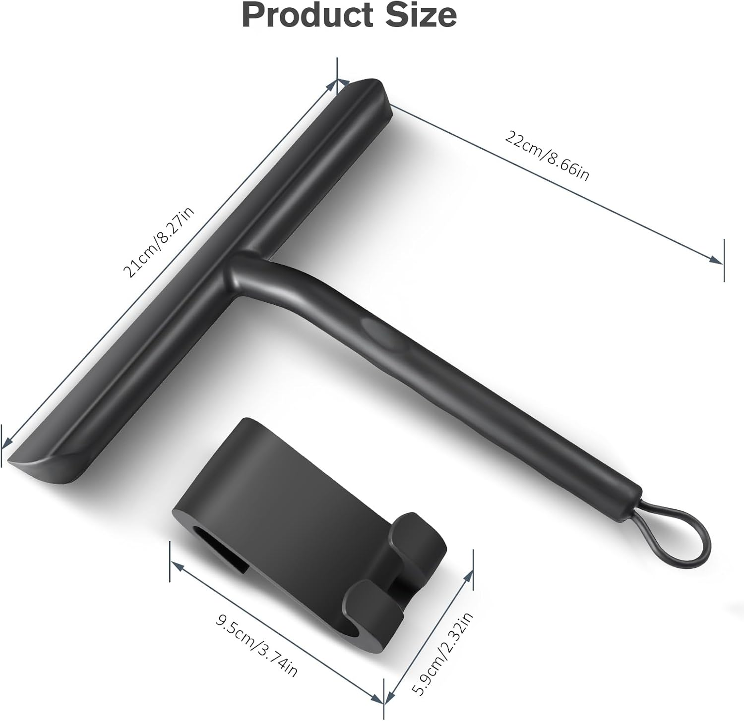 Vinabo Shower Squeegee for Shower Doors,Silicone Shower Screen Wiper,Black Squeegee for Showers, Bathroom Squeegees for Scraper for Mirror,Car,Window and Glass Cleaning-21Cm image number 2