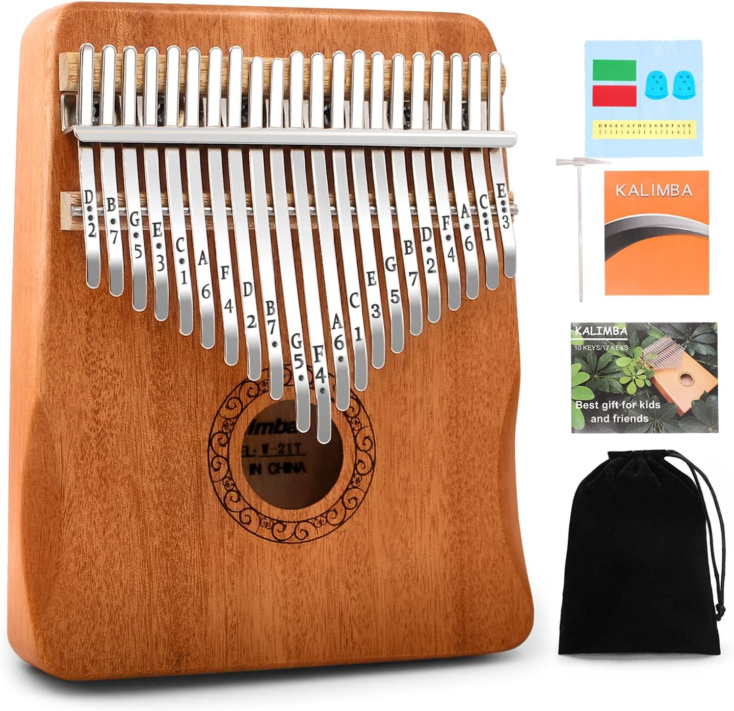Kalimba Thumb Piano,Yundie Potable 17 Keys Mbira Finger Piano with Tune Hammer and Study Instruction,Musical Instruments Gift for Adult Beginners Professional (Brown, 21Keys) image number 5