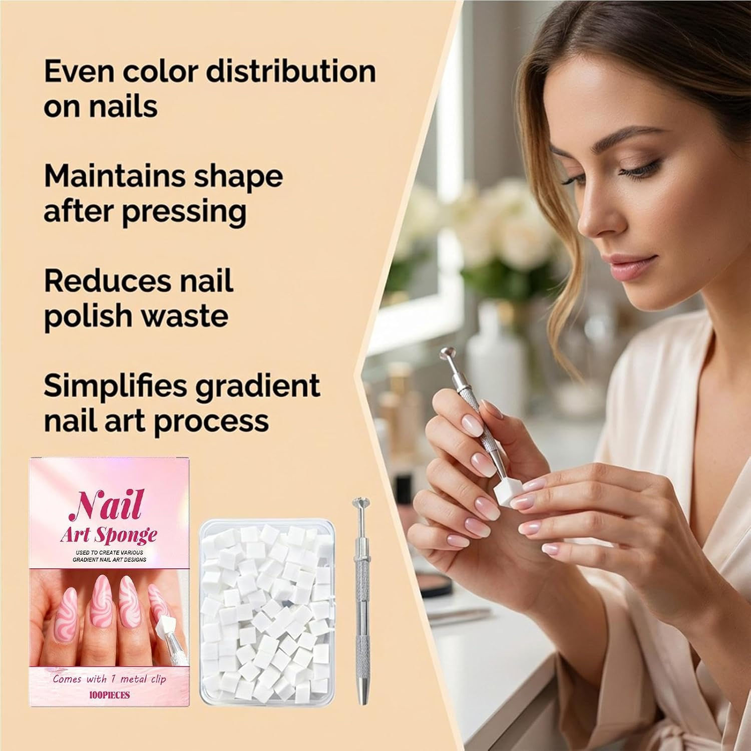 Nail Sponges for Art - Soft Square Beauty Tools with Grabbing Pen - Small Nail Sponge | for Foot Spa Grooming Party Summer Winter Holiday Wedding Bridal image number 2