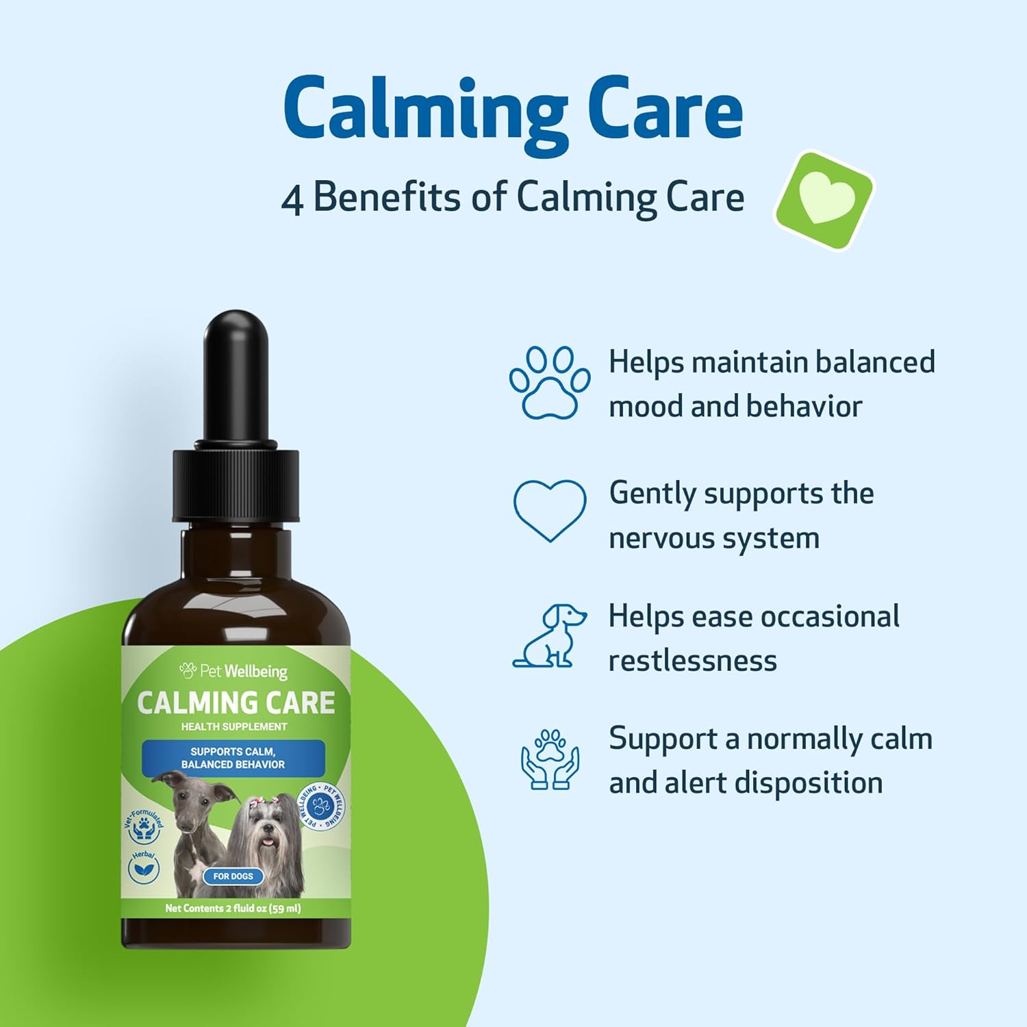 Pet Wellbeing Calming Care for Dogs - Calm Support, Relaxed Nervous System, Emotional Balance, Adaptogens, Ashwagandha, Holy Basil - Veterinarian-Formulated Herbal Supplement 2 Oz (59 Ml) image number 1