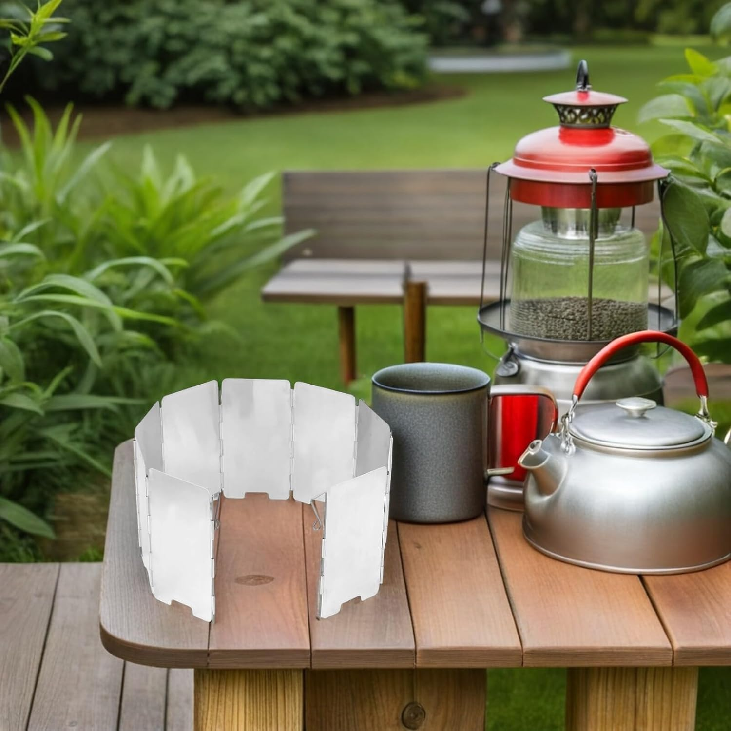 Outdoor Camping Stove Windscreen 9Pcs Mini Windproof Burner Shield with Pins and Carry Bag for Bbq and Hiking Supplies image number 4