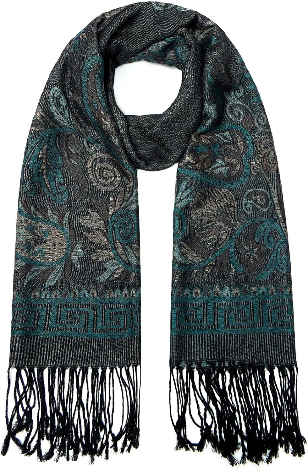 Umjetnost Womens Soft Silky Pashmina Rave Scarf Paisley Pattern Pashmina Shawl Wrap with Fringes image number 2