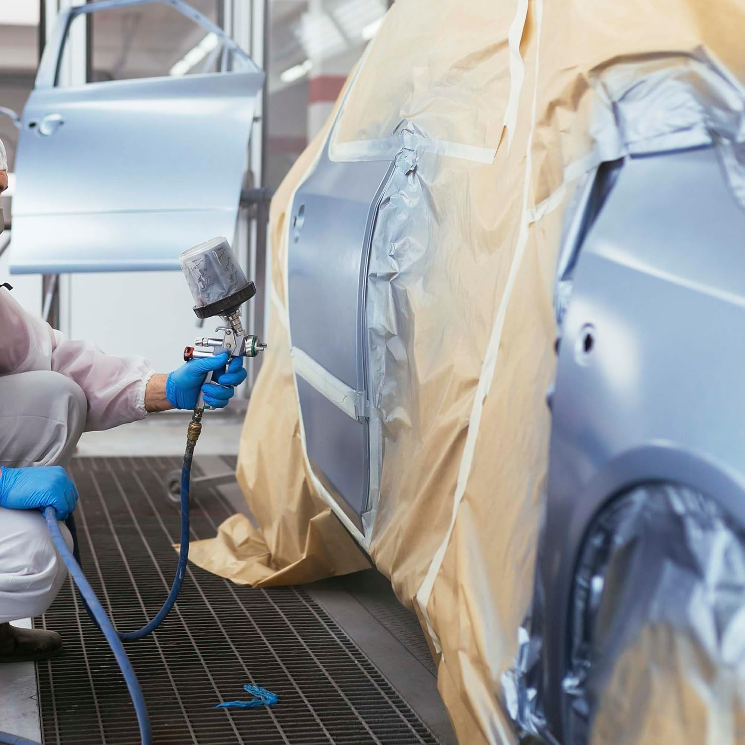 X AUTOHAUX Pre-Taped Masking Film Plastic Cover PE Film Natural Fiber Material 1 Pc 2500X110Cm / 82.02Ftx43.31" White Green image number 4