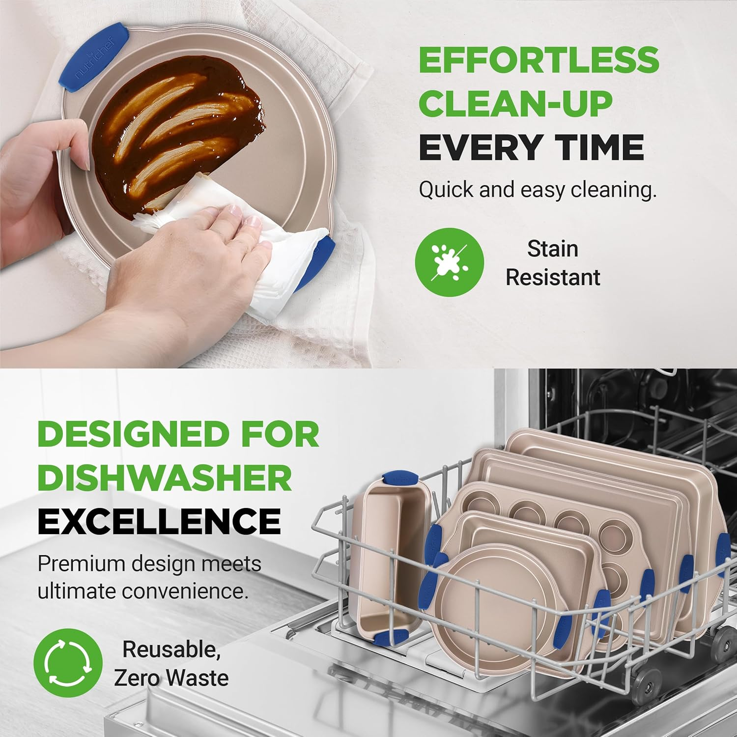 6-Piece Nonstick Bakeware Set - PFOA, PFOS, Ptfe-Free Carbon Steel Baking Trays W/Heat Safe Silicone Handles, Oven Safe up to 450&deg;F, Pizza Loaf Muffin Roaster/Round/Square Pans, Cookie Sheet image number 1