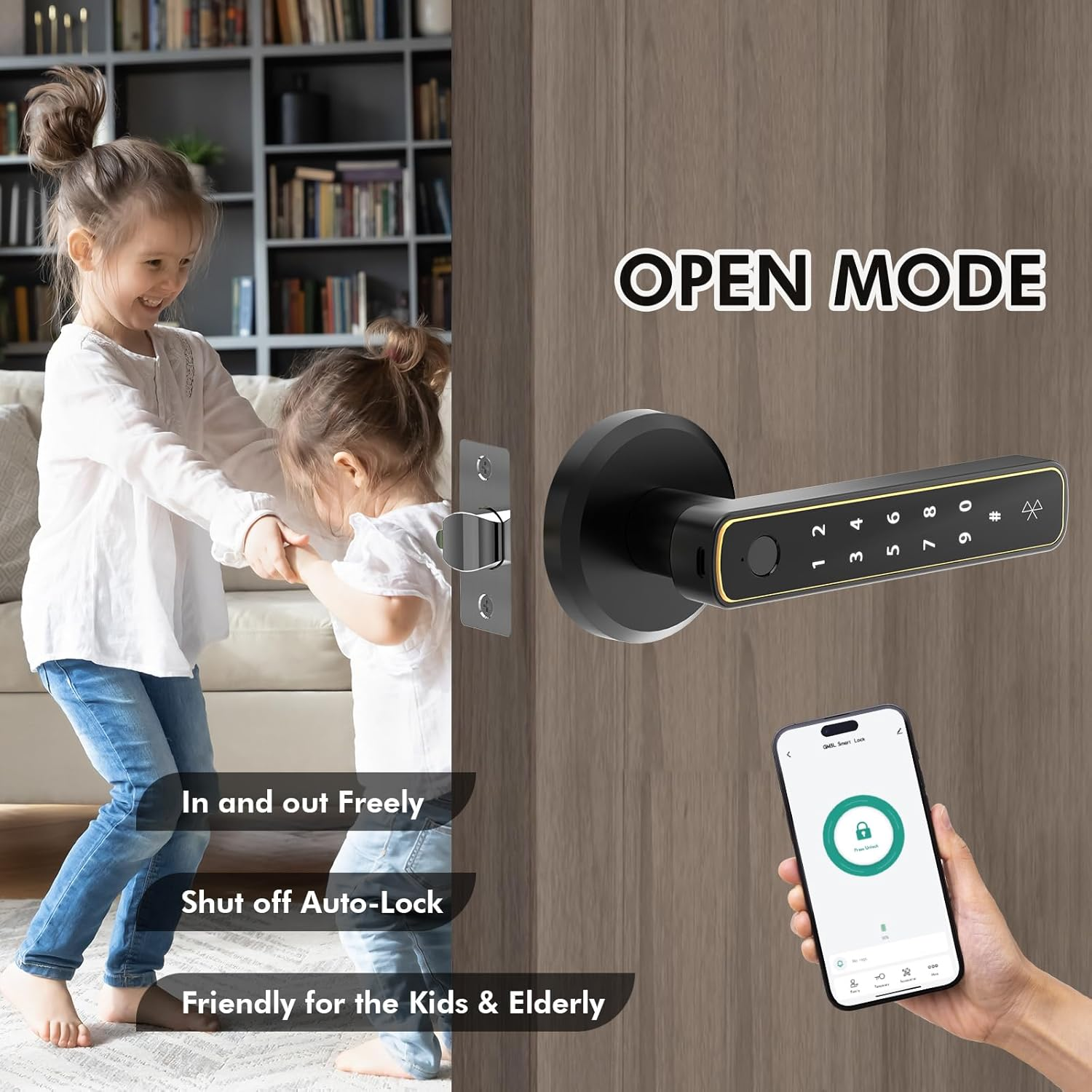 YOPOWER Smart Door Lock, Fingerprint Keyless Entry Door Lock with Handle, Biometric Electronic Door Lock with App for Home/Office/Bedroom/Apartment - Black - Model 2 image number 4