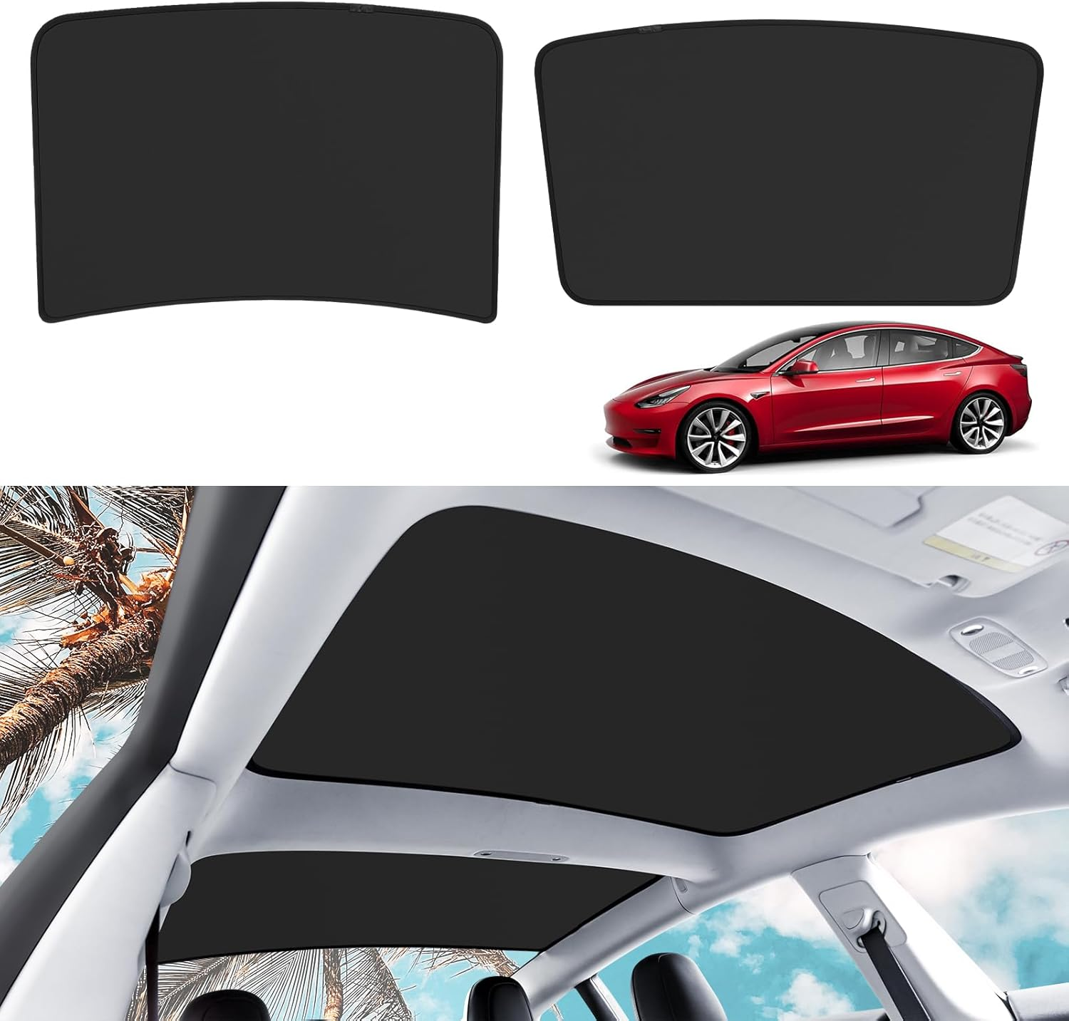 KUNIST Roof Sunshades for Tesla Model 3, Upgraded Sunroof Shade Sunshade Roof Sun Shade for Tesla Model 3 Accessories 2017-2020, Silver,White
