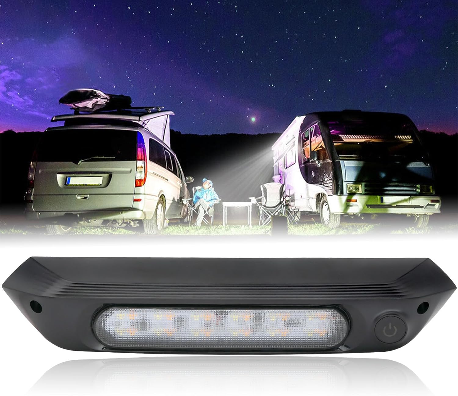 AUTOXBERT 12V RV LED Awning Porch Lights Waterproof Exterior Light 8W Amber White with Switch Lamp for Caravan Motorhome Camper Truck Black image number 1