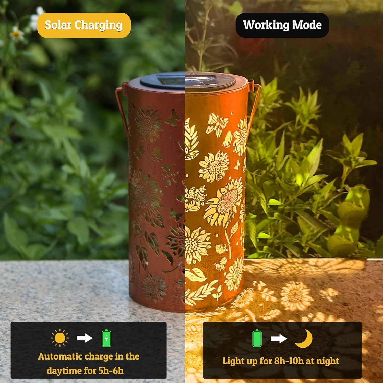 ZHJLIXU Solar Lanterns Outdoor,Waterproof LED Solar Light for Garden Outside,Hanging Sunflower Solar Lights Lable Lamps Garden Decoration Backyard Lighting Gift image number 5