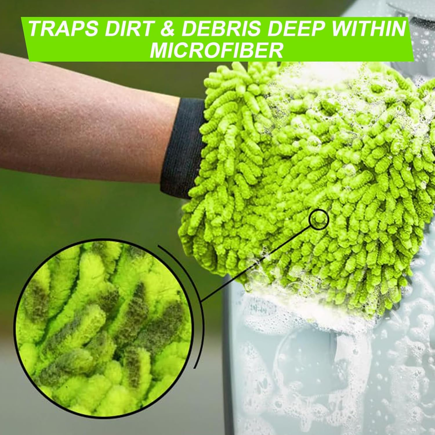 2PCS Car Wash Mitt Microfiber, Scratch-Free& Lint-Free, Premium Chenille Microfiber Wash Mitt image number 1