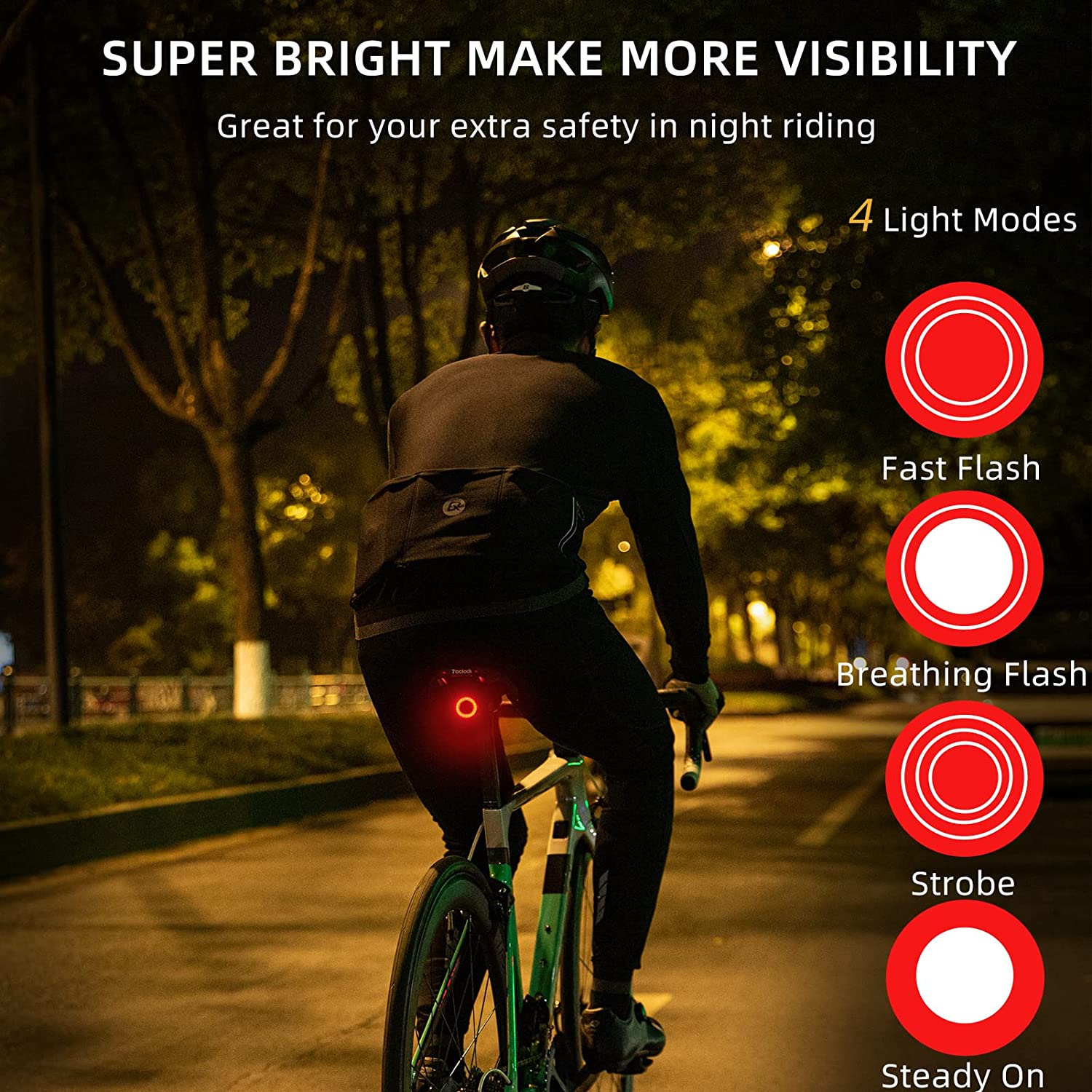 ROCKBROS Bike Tail Light Smart Brake Light Bicycle Rear Tail Light USB Charging IP65 Waterproof LED Bicycle Accessories Lights image number 4