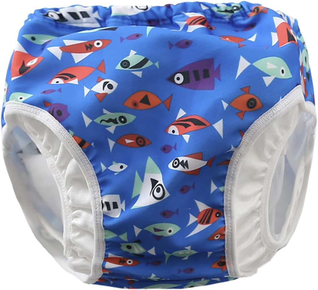 Baby Swimming Diapers,Reusable Swim Nappy, Blue Fish without Lace Newborn Nappies,Breathable and Comfortable, Washable Training Pants with Elastic Waist, Suitable for Swimming Activities(Xl) image number 2