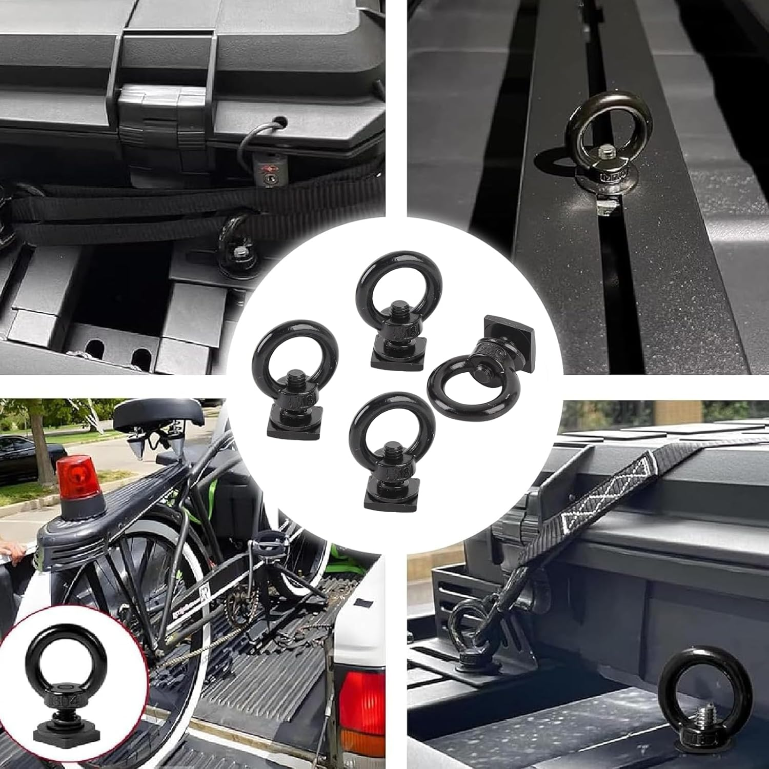 Fokmuaex 4PCS Heavy Duty M8 T Track Tie down Anchors - Stainless Steel T Slot Mount Rings for Roof Racks, Securing Bungee Cords, Ropes & Hooks (Black) image number 3