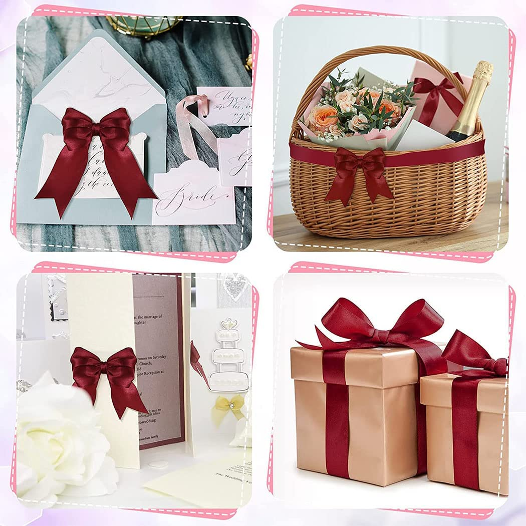 Wine Red Satin Ribbon 1 Inch X 50 Yards, Solid Color Fabric Ribbon for Gift Wrapping, DIY Crafts, Hair Bows Making, Wreath, Wedding Party Decoration and Sewing Projects (Wine Red)