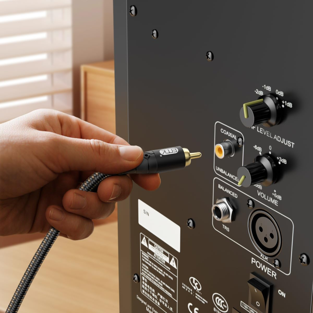 EMK RCA to RCA Subwoofer Cable &ndash; 24K Gold-Plated Connector Nylon Braided Double Shielded Audio Cable Digital&Analog Signal Support for Amplifiers Subwoofer Home Theater Hi-Fi Systems Black/50Ft/15M