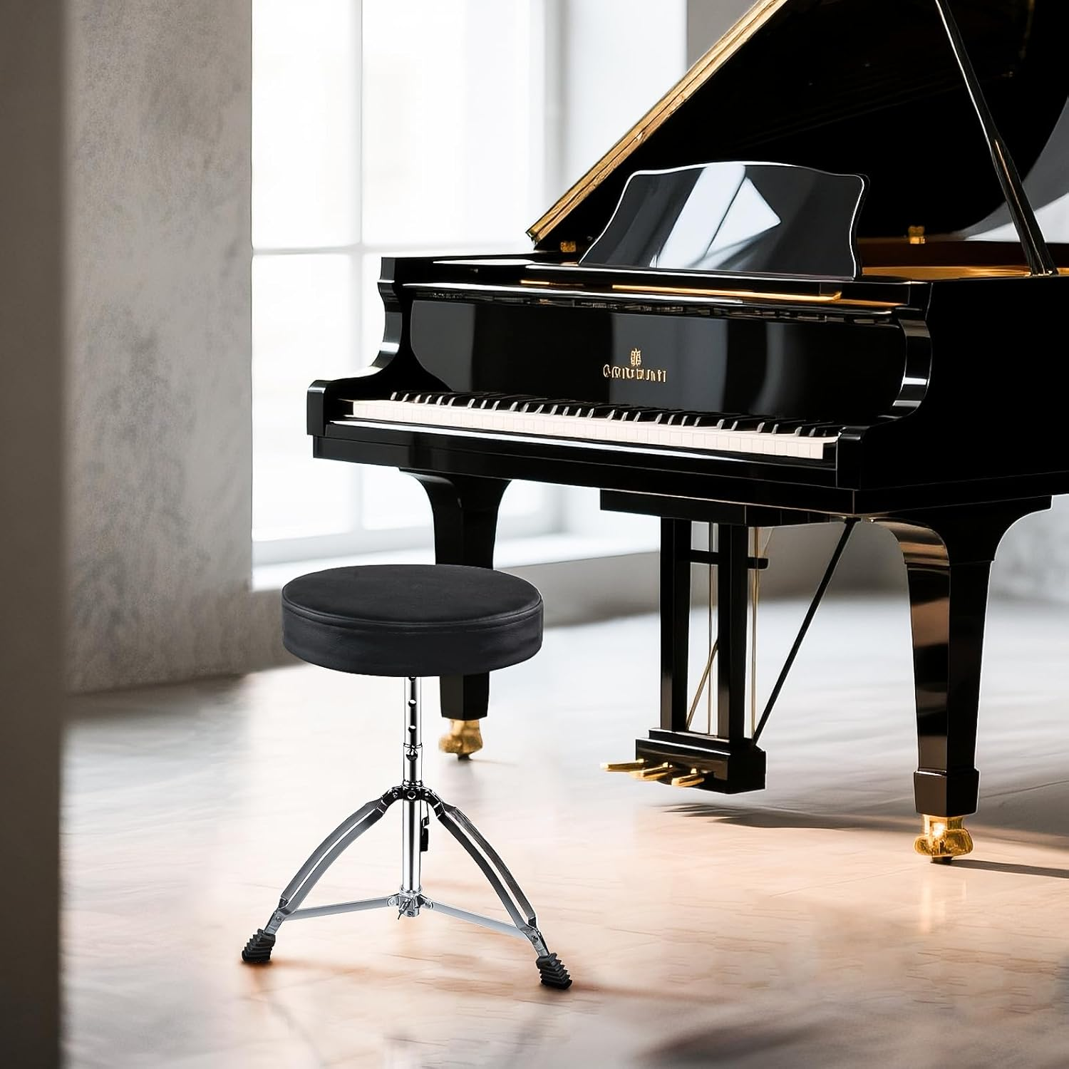 Yazoni Drum Throne Heavy Duty - 40-58Cm Height Adjustable, Padded Seat Drummer Stool, Drum Seat with 2 Packs 5A Drumsticks Double Braced Anti-Slip Feet, 360&deg; Swivel Guitar Chairs for Kid and Beginner image number 3