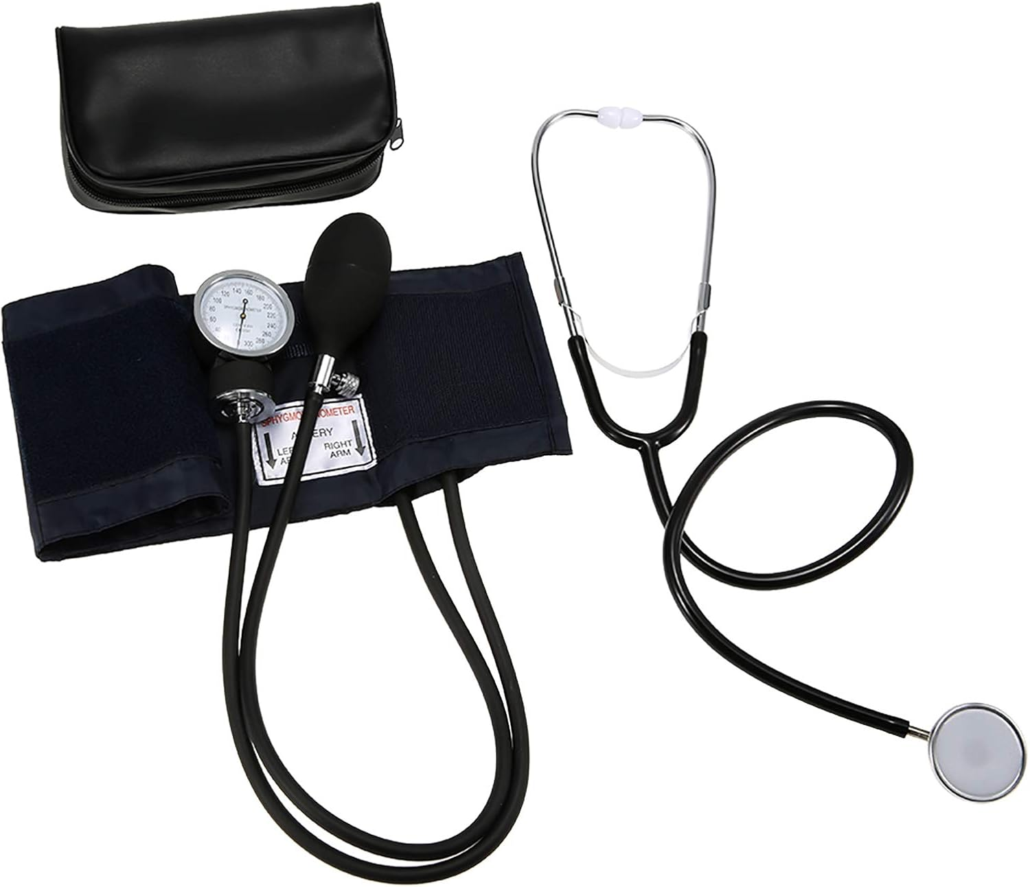 Aneroid Sphygmomanometer Cuff Kit Upper Arm Blood Pressure Stethoscope with Zipper Bag for Adult BBZY