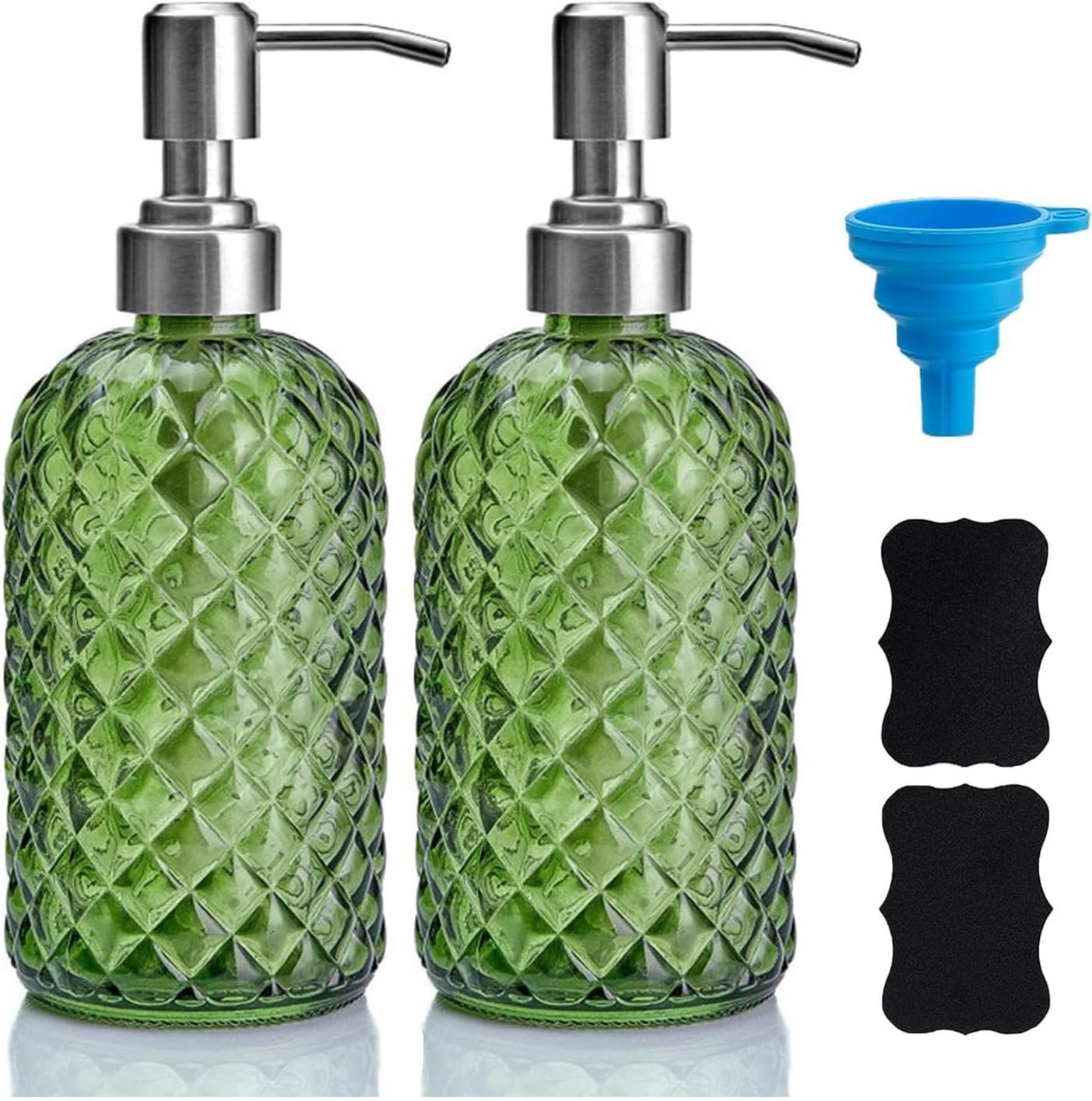 AXIM Glass Soap Dispenser with Stainless Steel Pump,400Ml Refillable Lotion Soap Bottle, Dish Soap Dispenser, Hand Soap Dispenser, Home Decoration (2 Pc/Green) image number 4