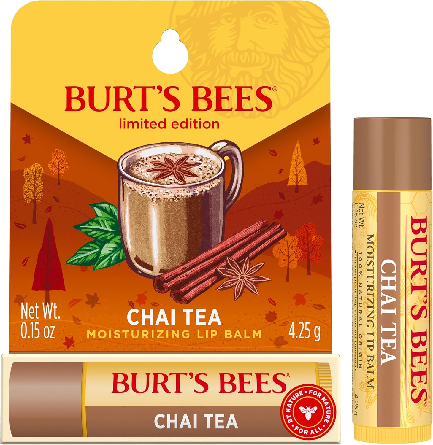 Burt'S Bees 100% Natural Origin Moisturising Lip Balm, Chai Tea with Beeswax, 1 Tube, 4.25G image number 4