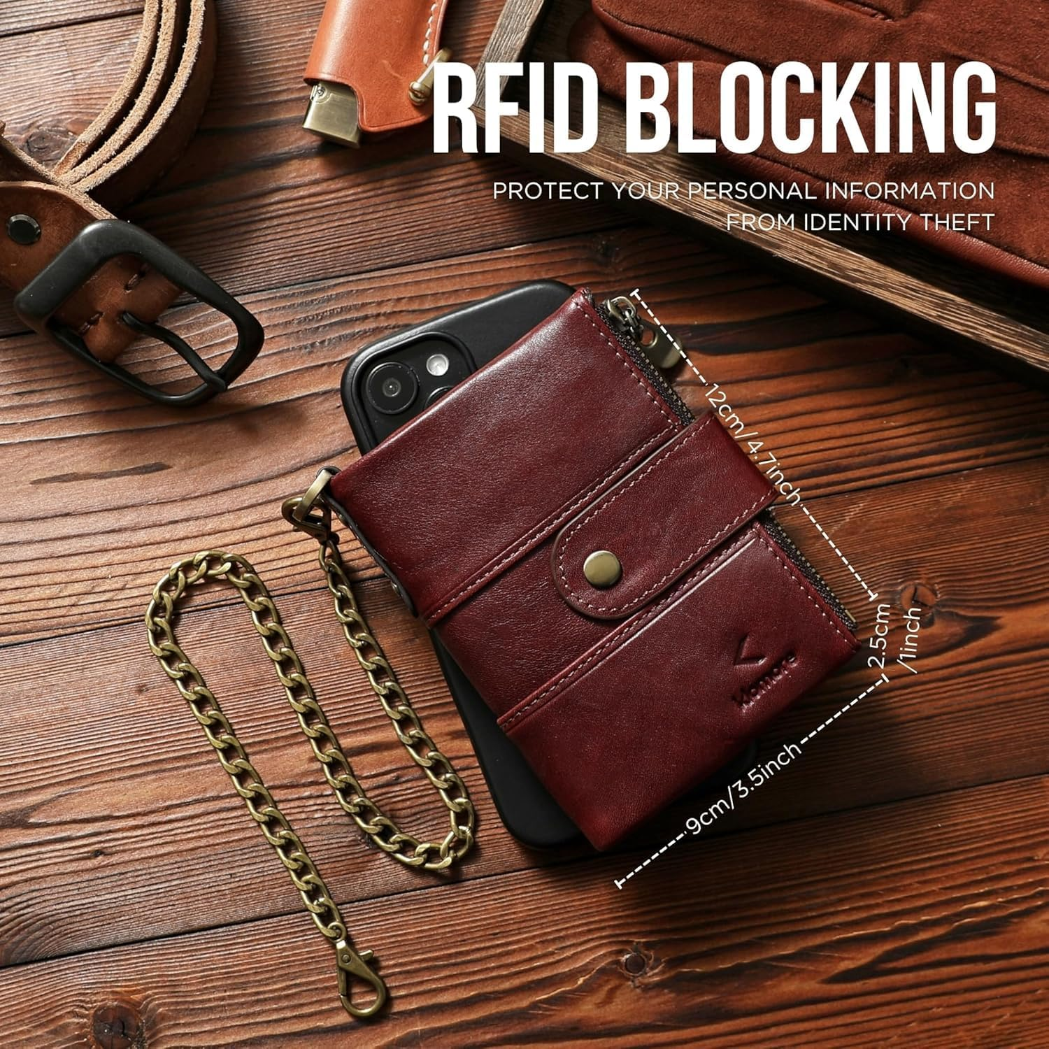 Zipper Wallet for Men Genuine Leather with Zip Coin Pocket RFID Blocking Large Capacity Bifold Purse Front Pouch Card Holder Case for Cash ID Travel, Carteras Billeteras Para De Hombres Cuero