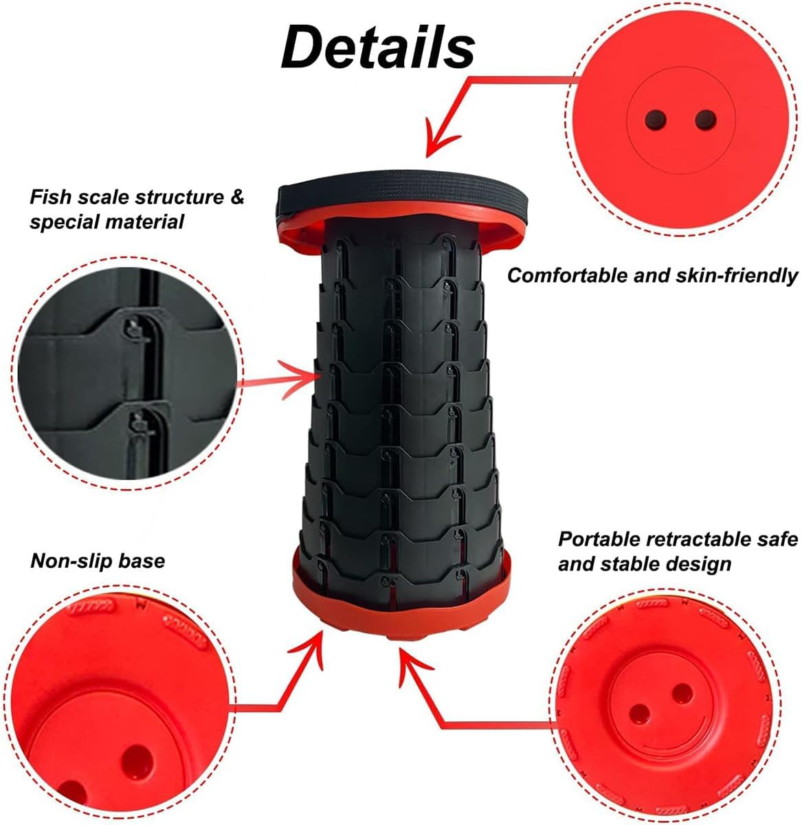 AIMALL Telescopic Folding Stool for Outdoor Travel, Portable Rainbow High-Speed Railway Train Seat, Adjustable Height 10.03In X 17.71In, Compact PP Material, Available in Red, Blue, Orange image number 6